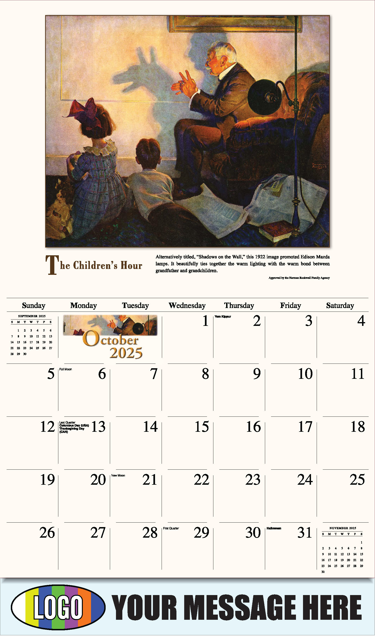 Memorable Images by Norman Rockwell 2025 Business Promotional Wall Calendar - October