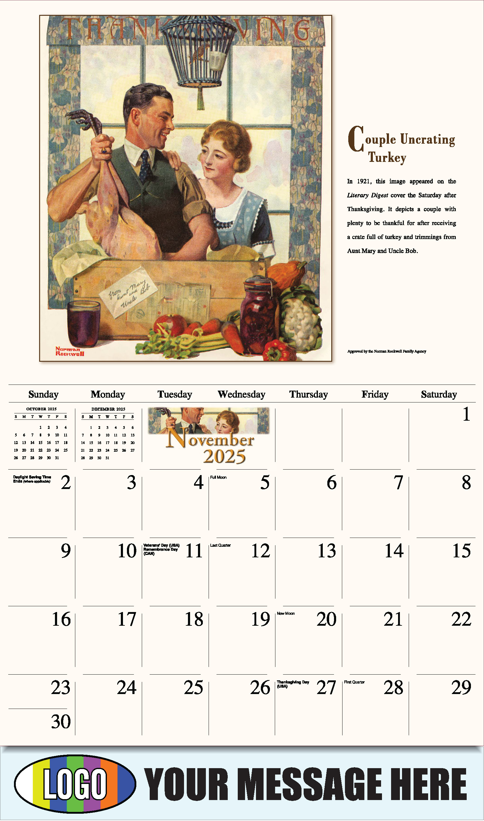 Memorable Images by Norman Rockwell 2025 Business Promotional Wall Calendar - November