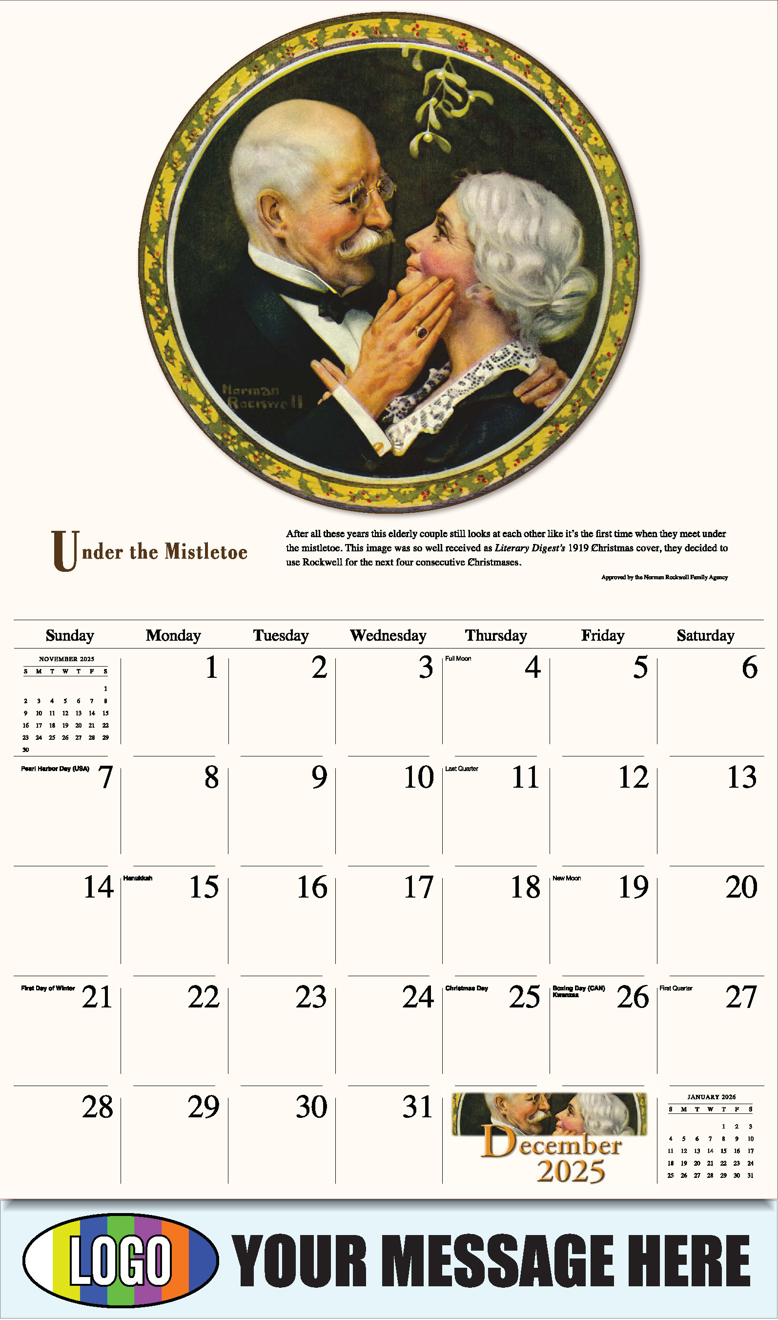 Memorable Images by Norman Rockwell 2025 Business Promotional Wall Calendar - December