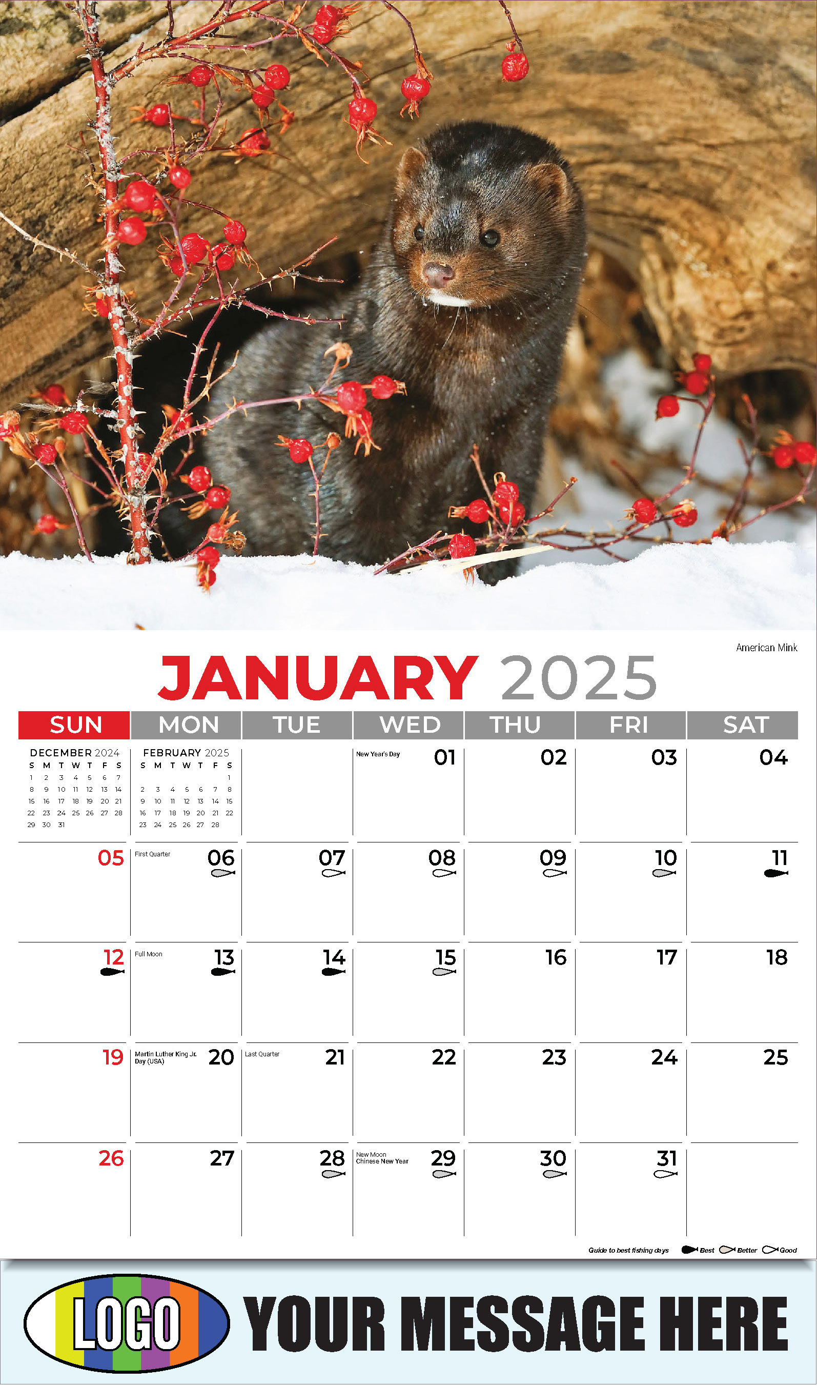 North American Wildlife 2025 Business Promo Wall Calendar - January