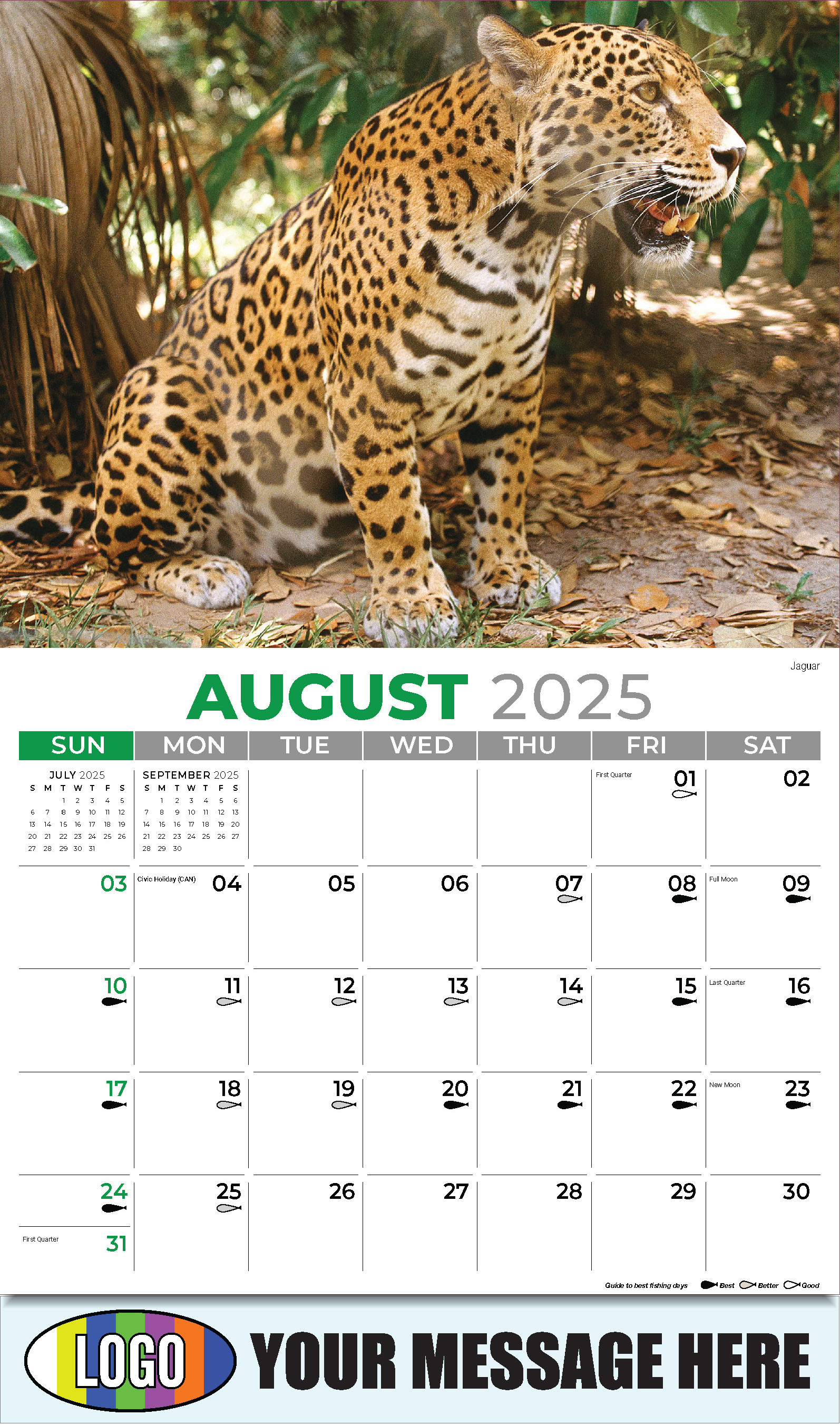 North American Wildlife 2025 Business Promo Wall Calendar - August