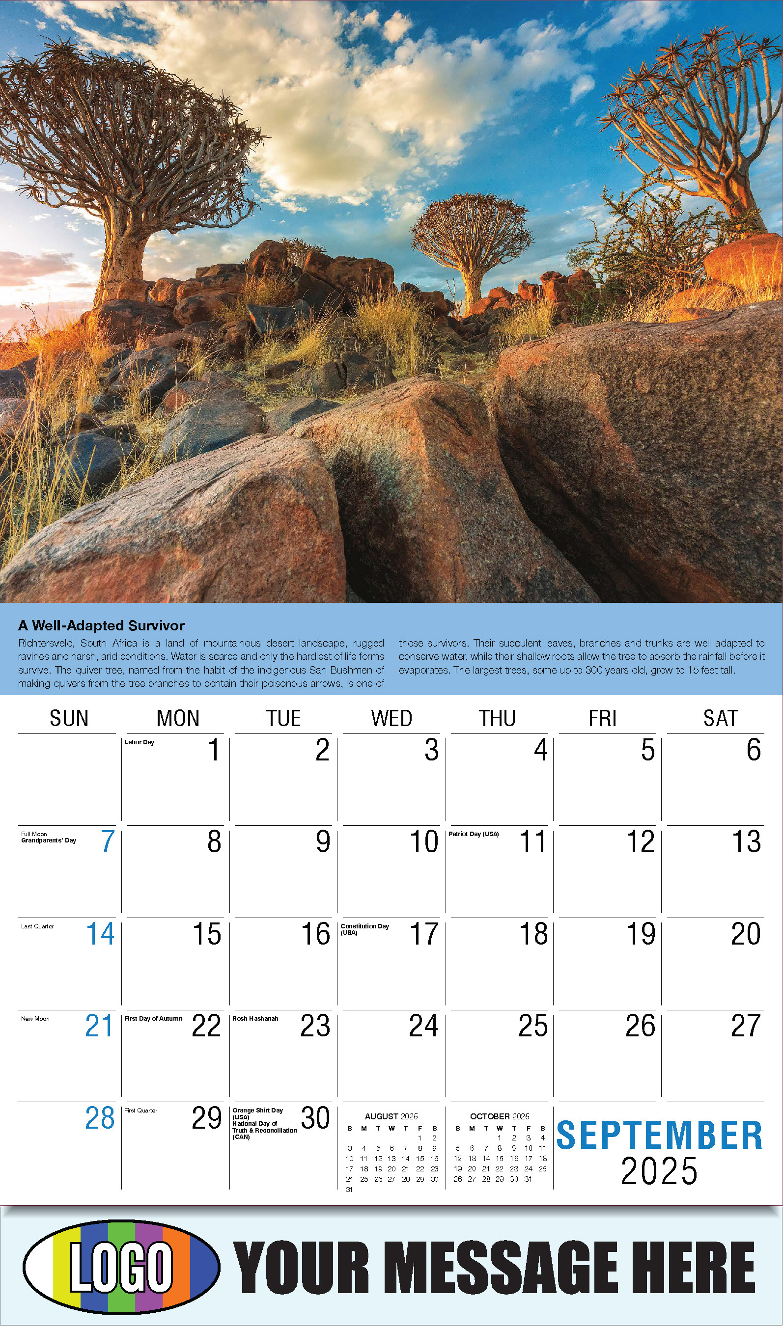 Planet Earth 2025 Business Promotional Wall Calendar - September