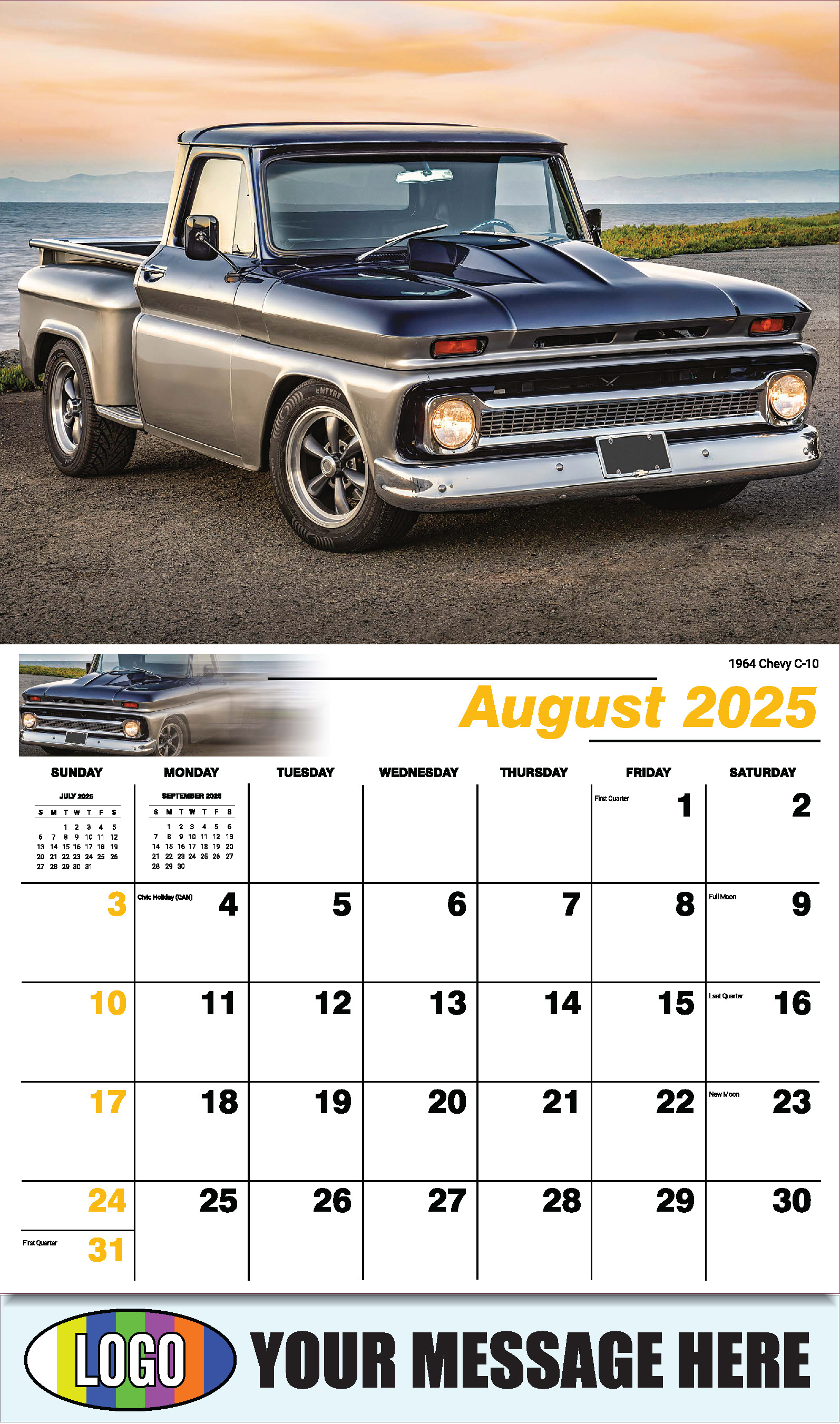 Pumped-Up Pickups 2025 Automotive Business Promo Calendar - August
