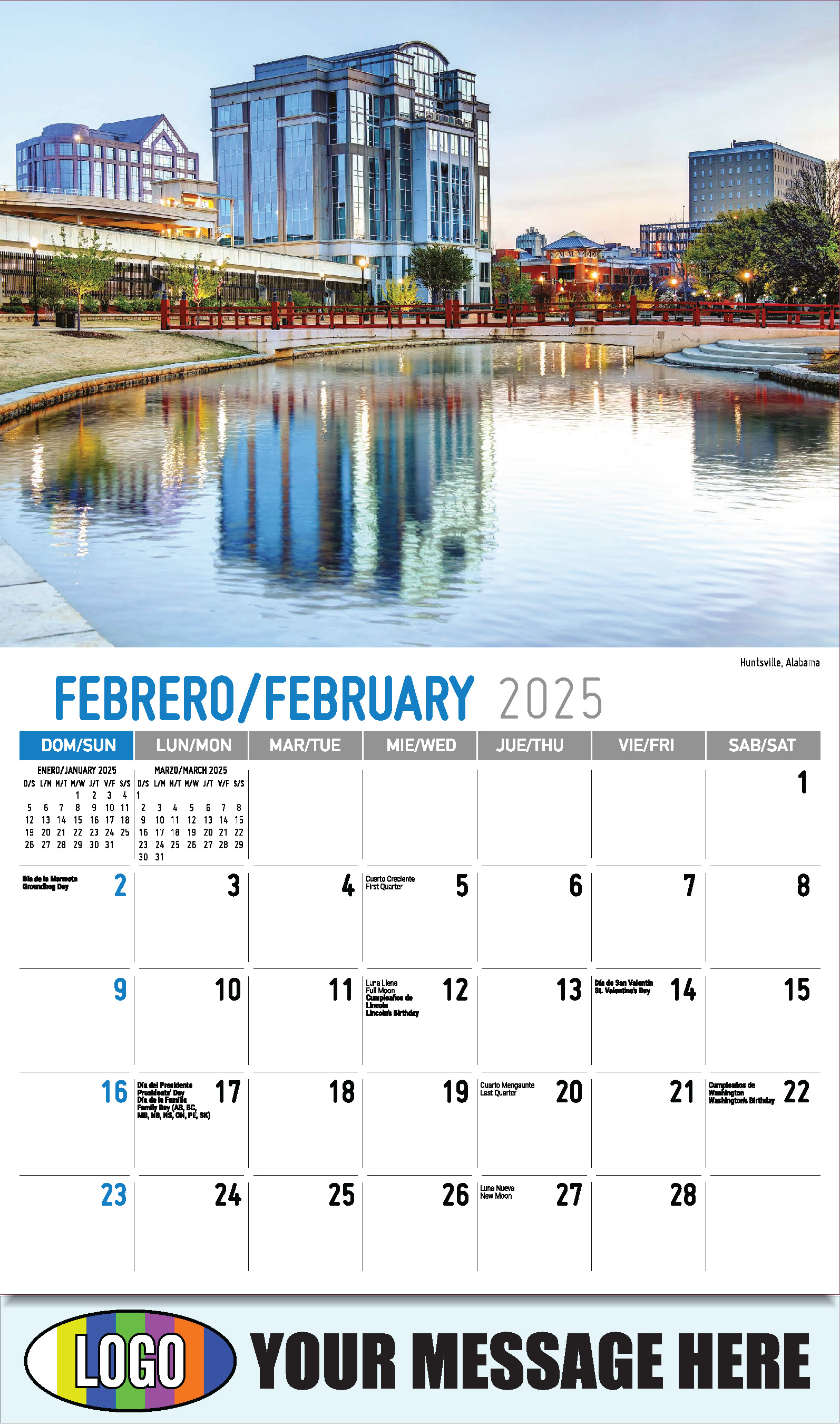 Scenes of America 2025 Bilingual Business Promo Calendar - February