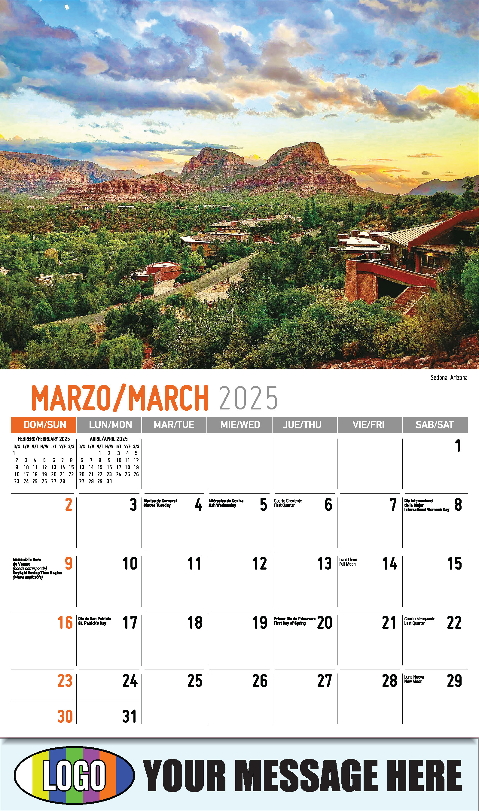 Scenes of America 2025 Bilingual Business Promo Calendar - March