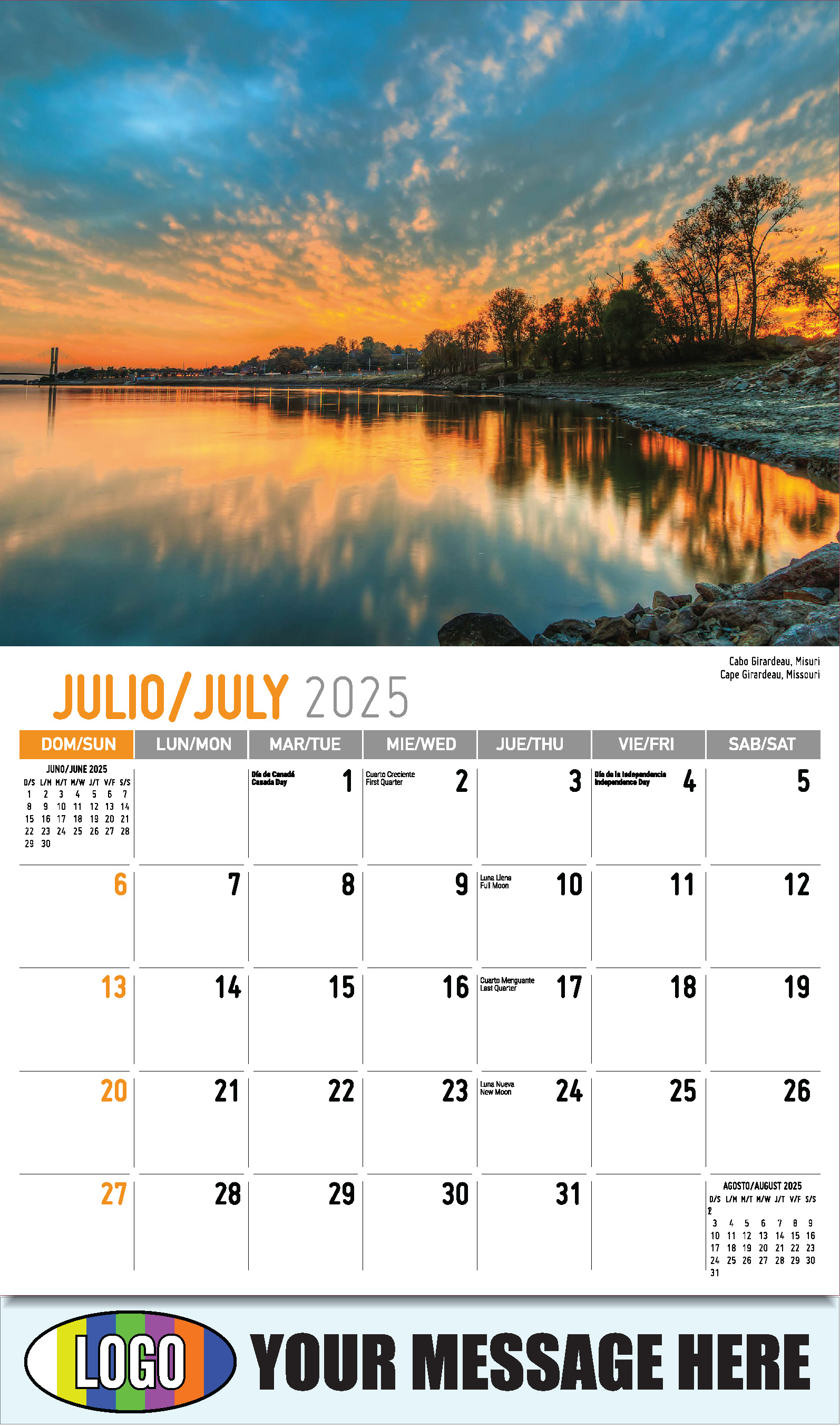 Scenes of America 2025 Bilingual Business Promo Calendar - July