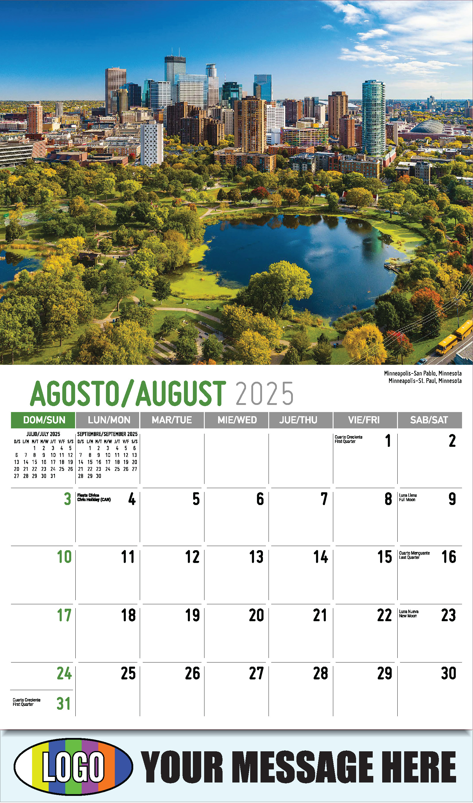 Scenes of America 2025 Bilingual Business Promo Calendar - August
