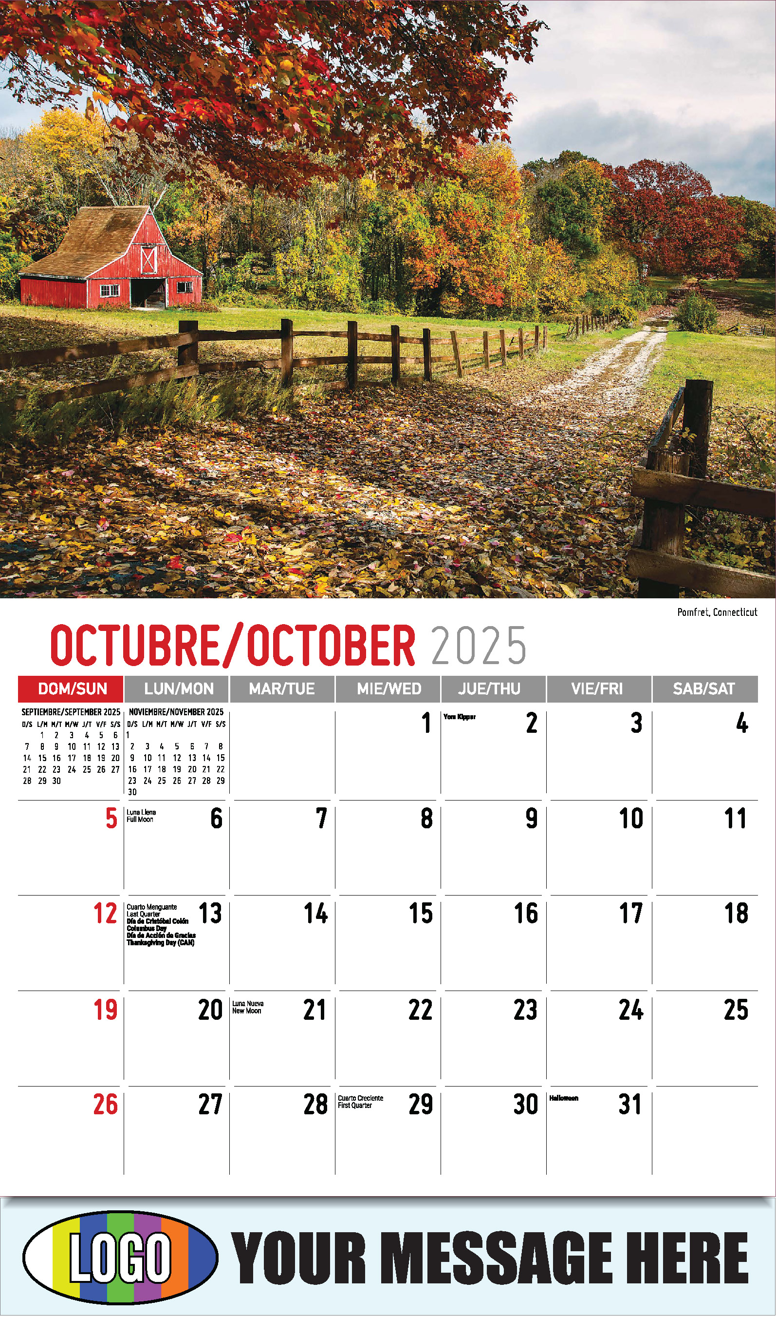 Scenes of America 2025 Bilingual Business Promo Calendar - October