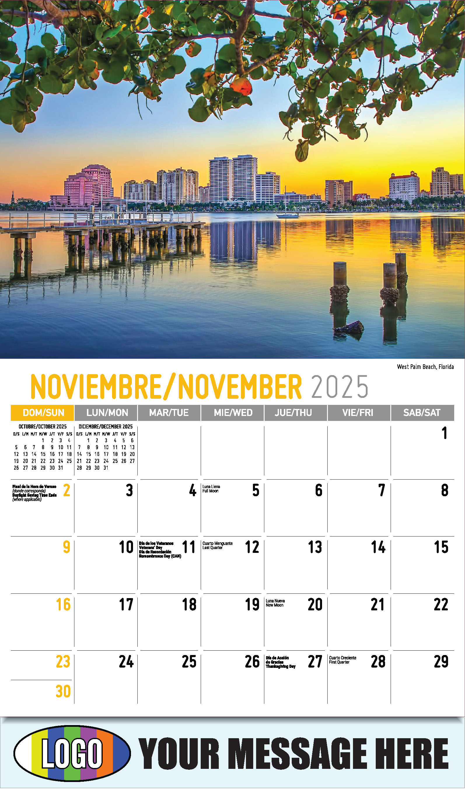 Scenes of America 2025 Bilingual Business Promo Calendar - November