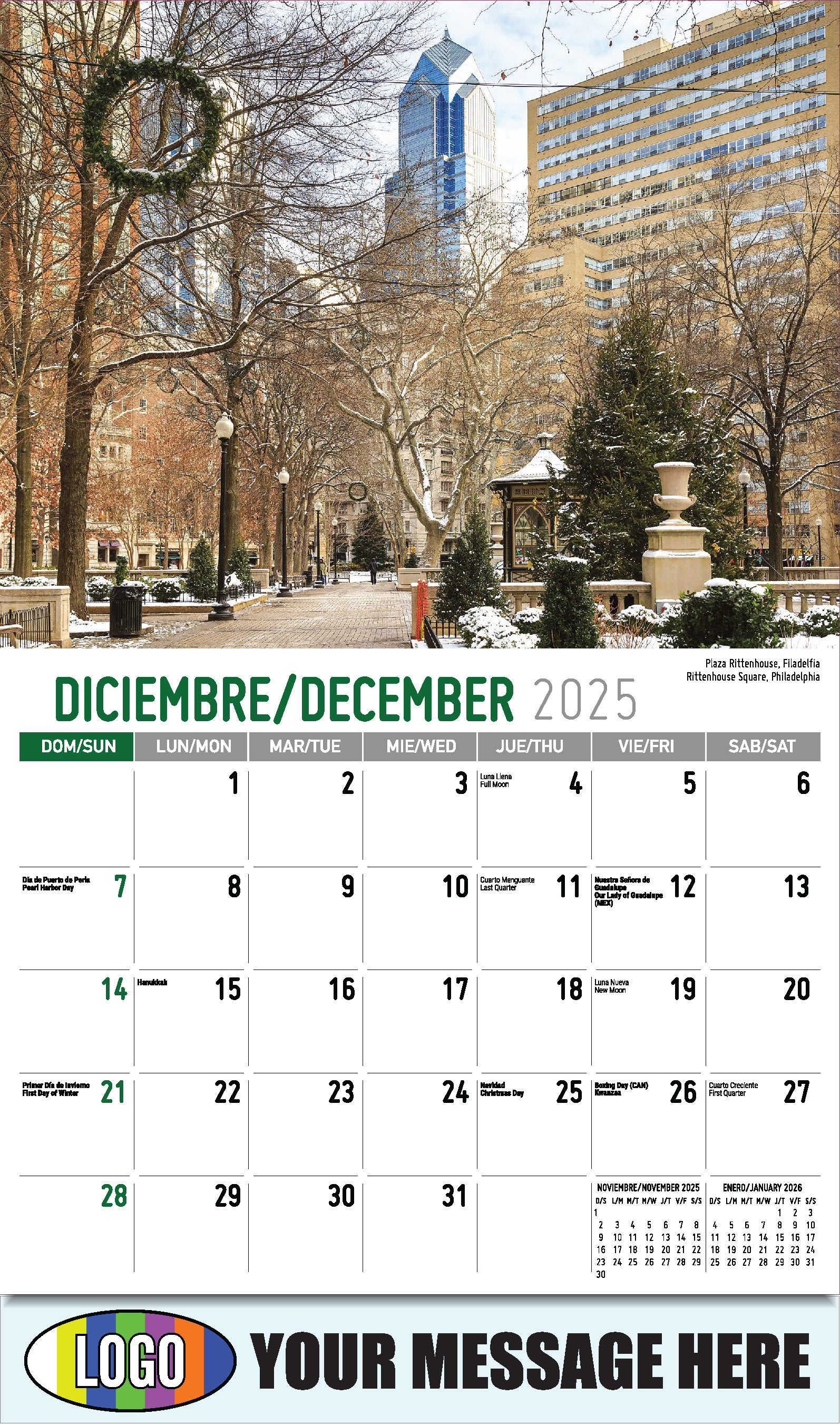 Scenes of America 2025 Bilingual Business Promo Calendar - December