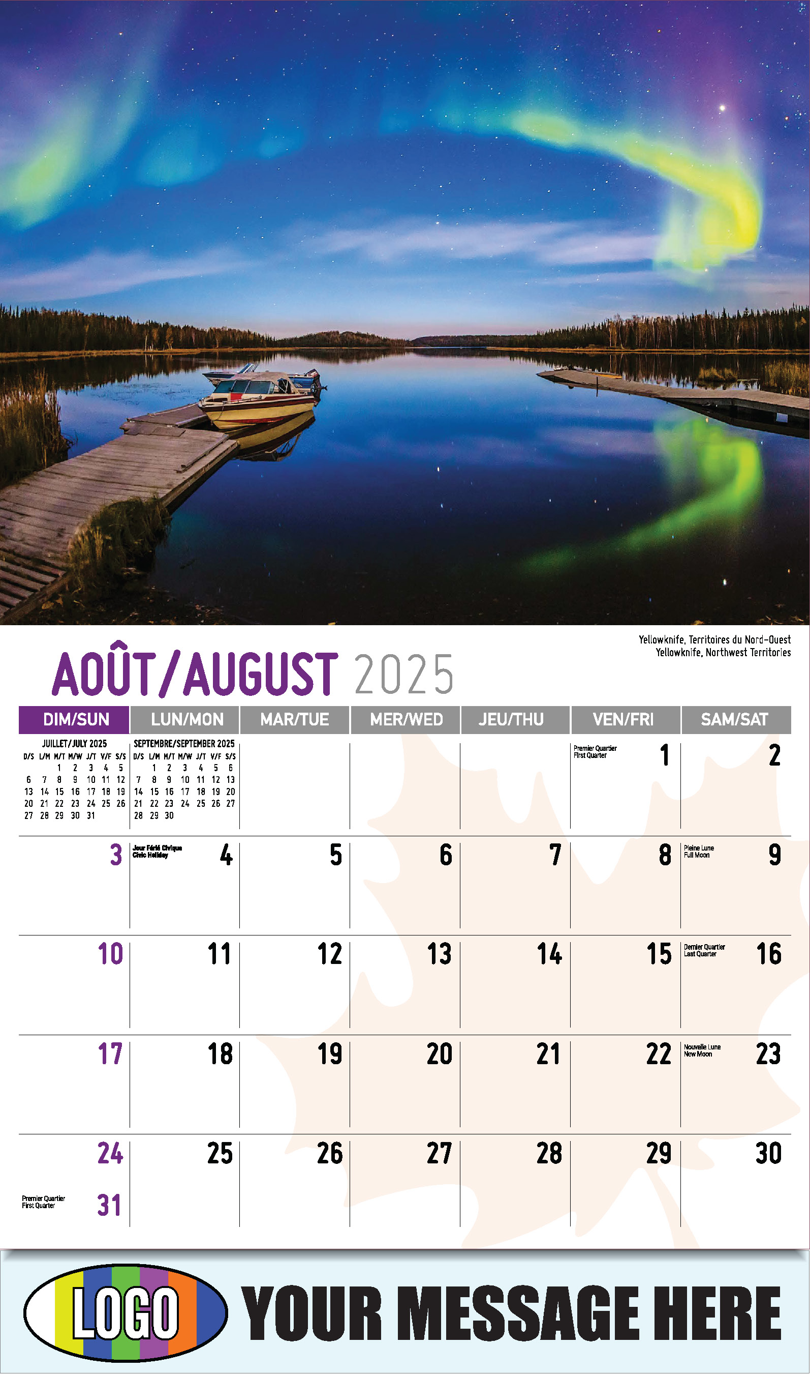 Scenes of Canada 2025 Bilingual Business Advertising Calendar - August