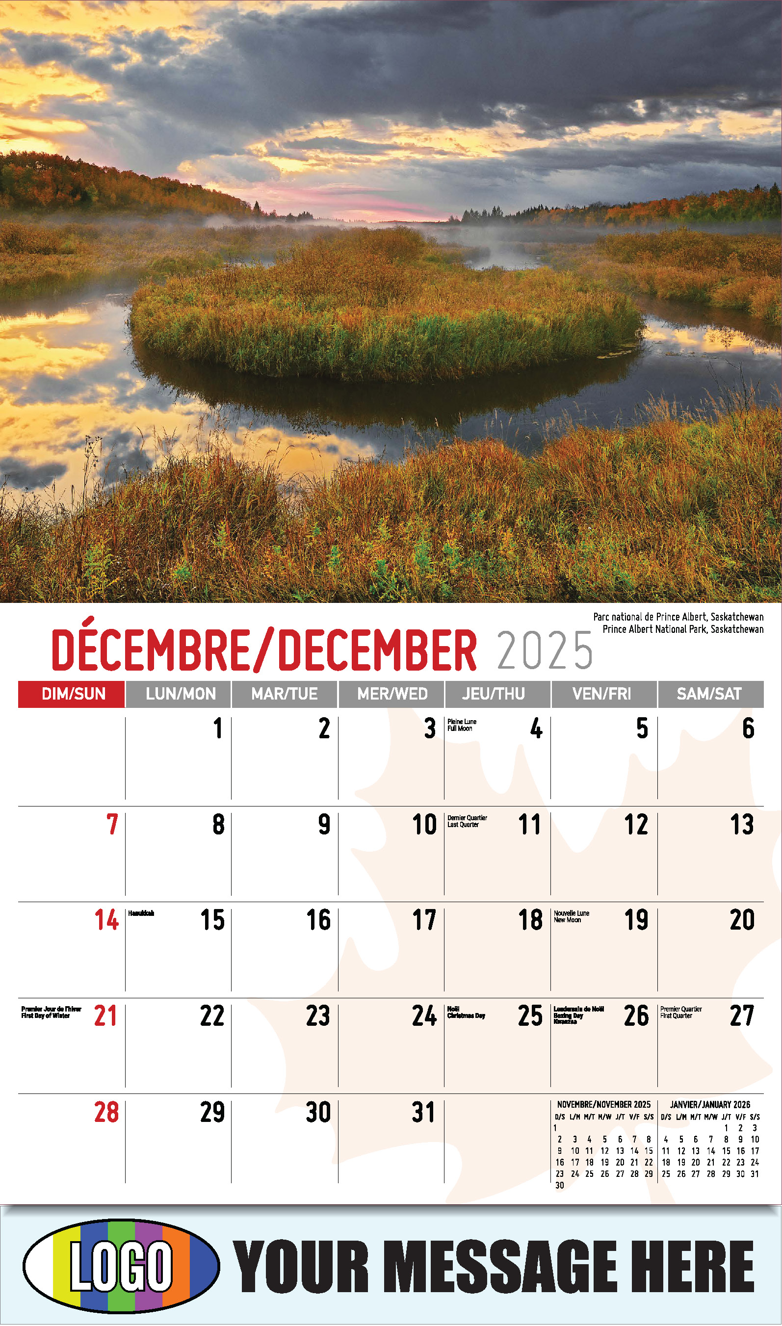 Scenes of Canada 2025 Bilingual Business Advertising Calendar - December