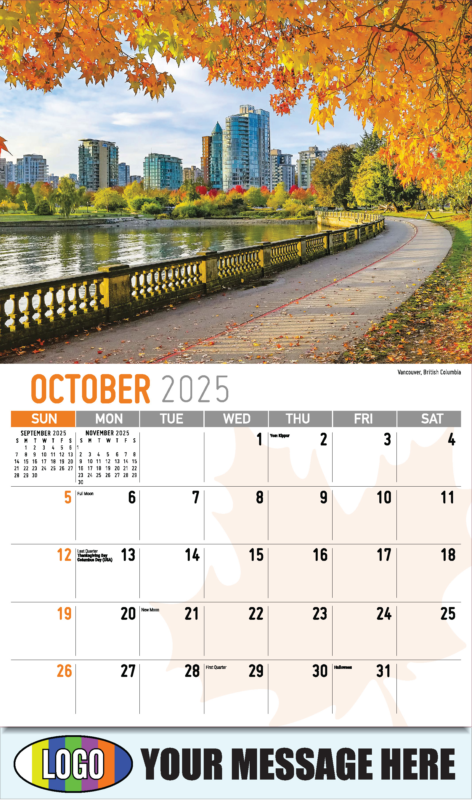Scenes of Canada 2025 Business Promotion Wall Calendar - October