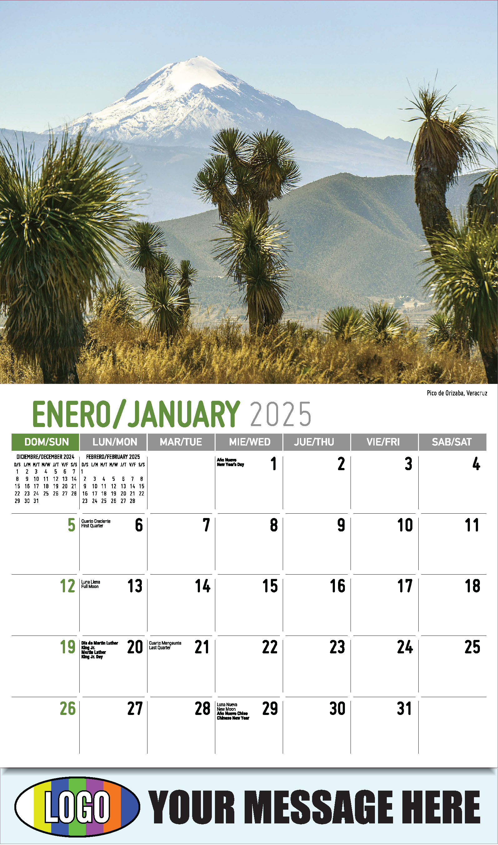 Scenes of Mexico 2025 Bilingual Business Promo Calendar - January