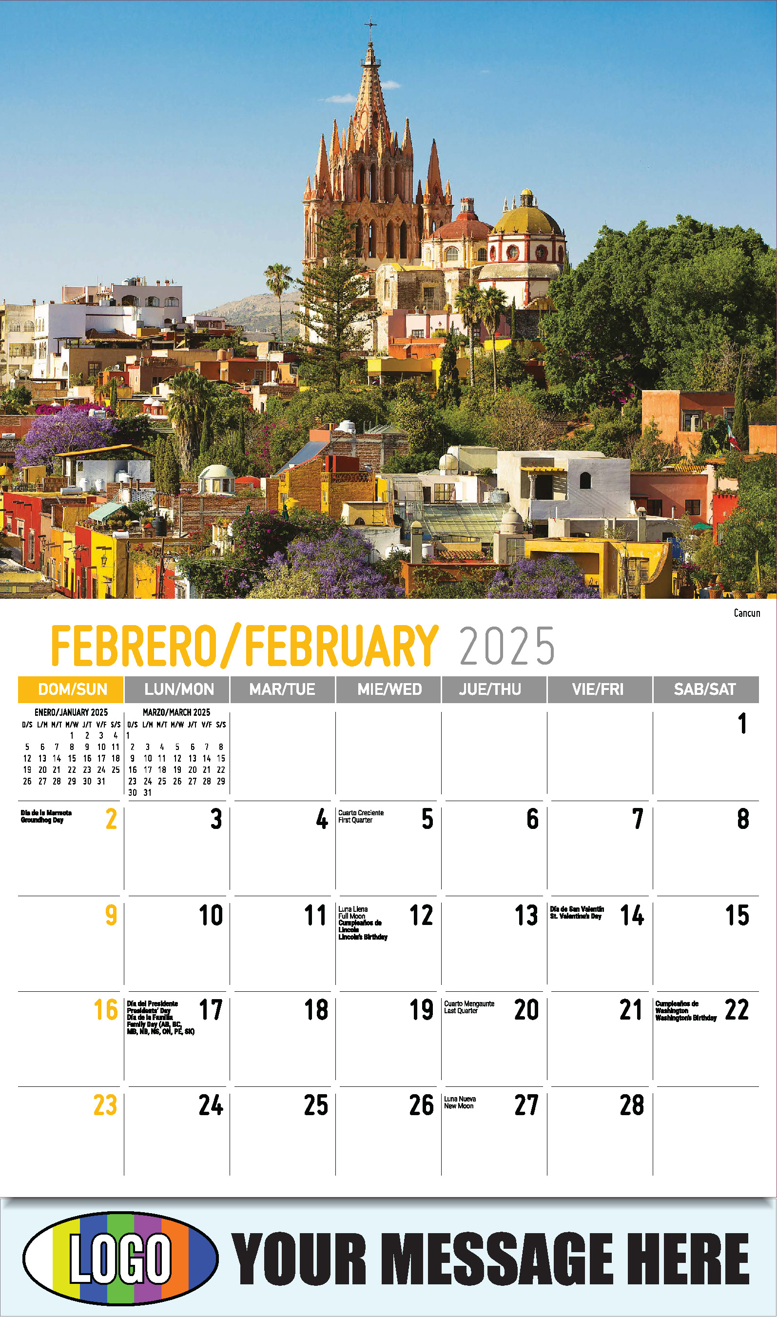 Scenes of Mexico 2025 Bilingual Business Promo Calendar - February