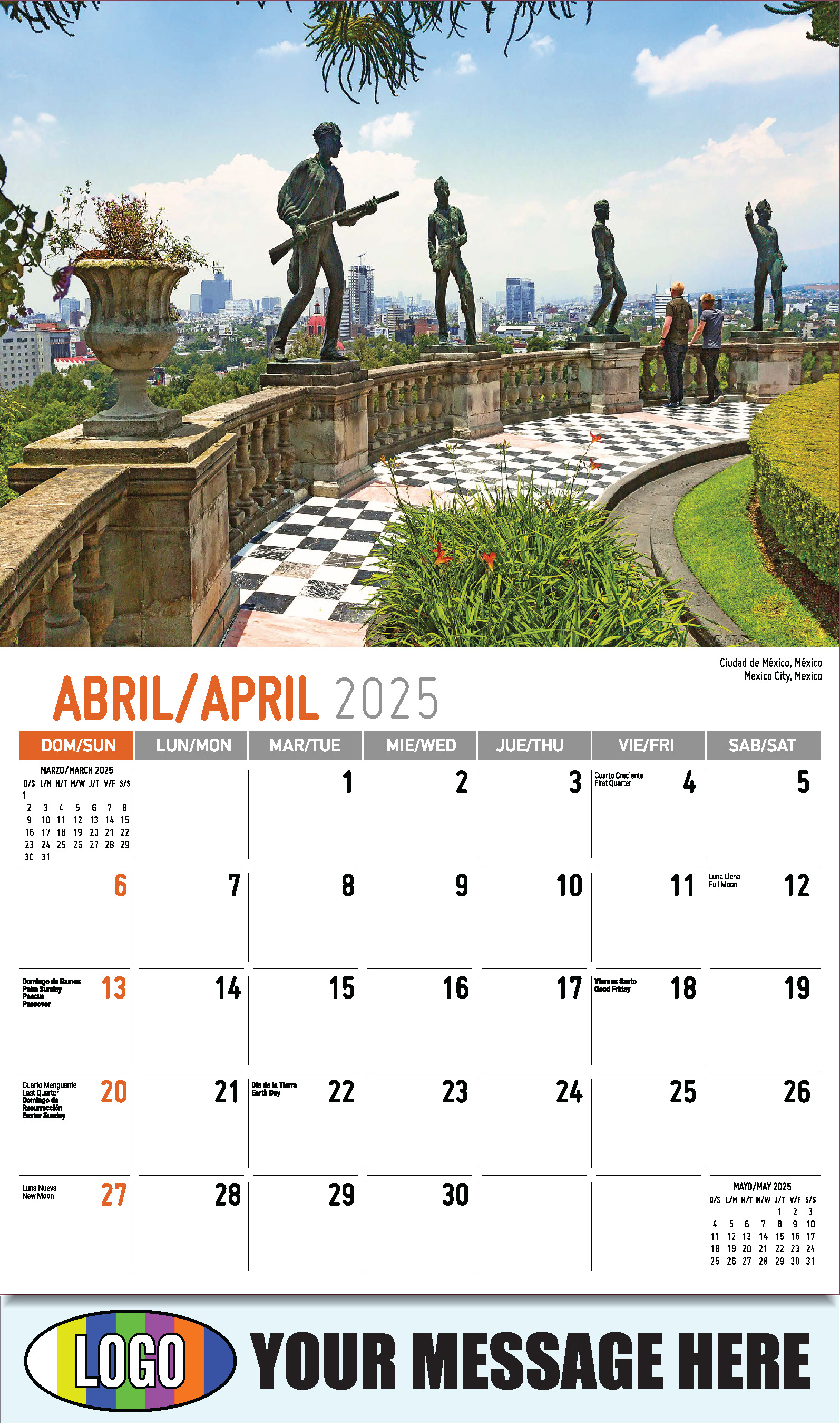 Scenes of Mexico 2025 Bilingual Business Promo Calendar - April