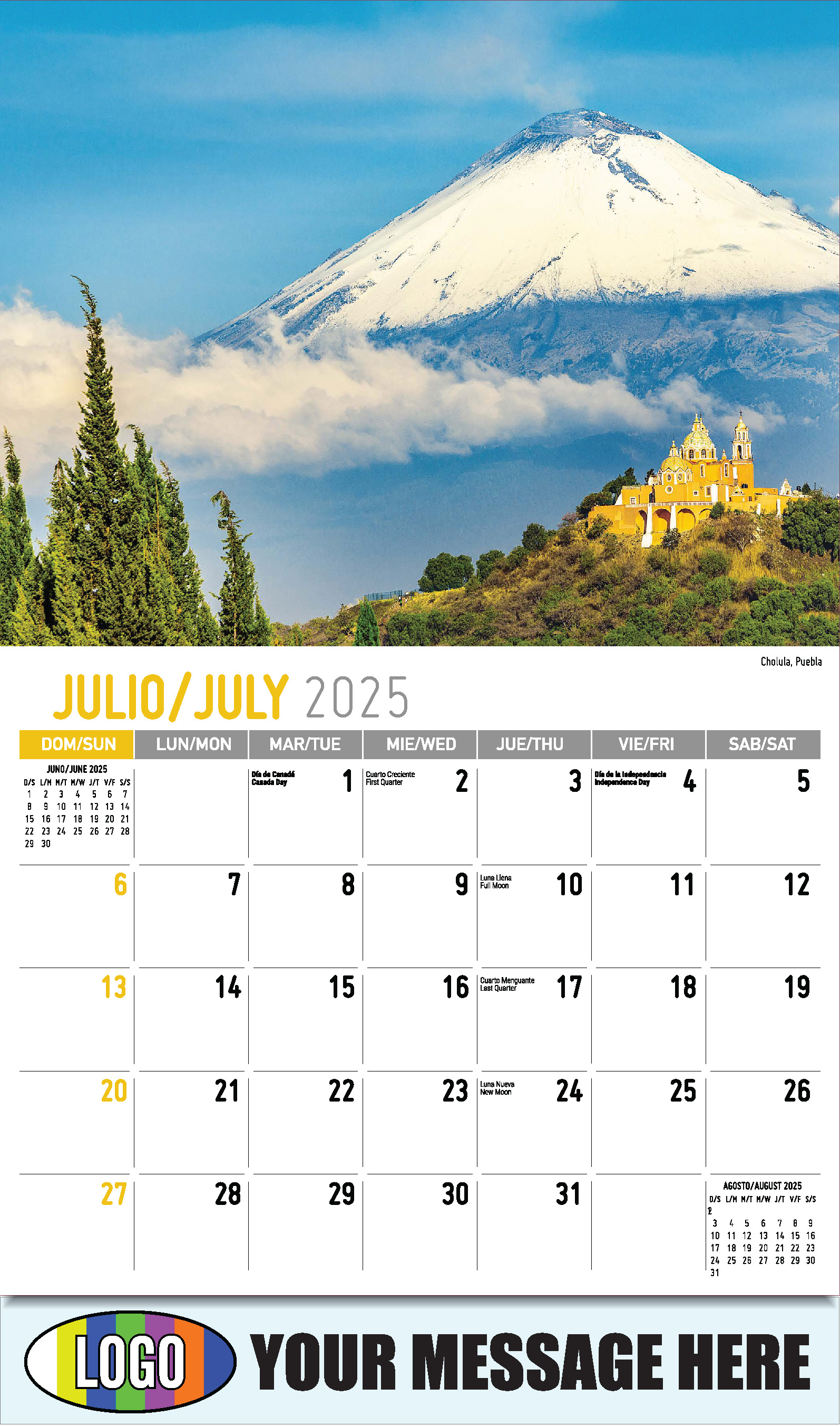Scenes of Mexico 2025 Bilingual Business Promo Calendar - July