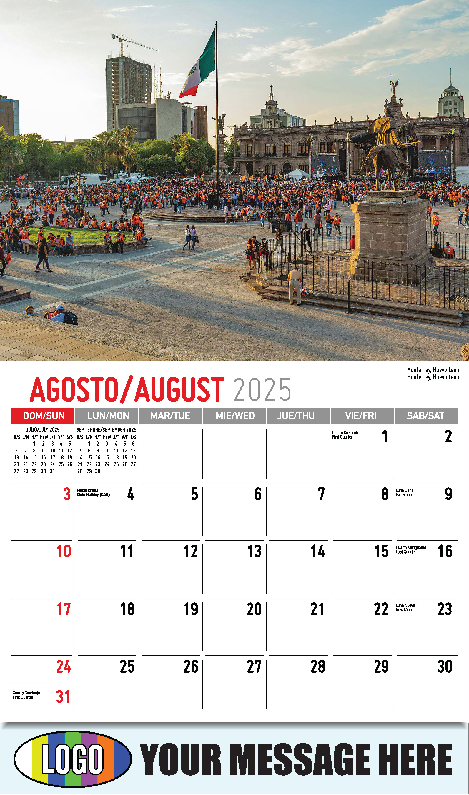 Scenes of Mexico 2025 Bilingual Business Promo Calendar - August