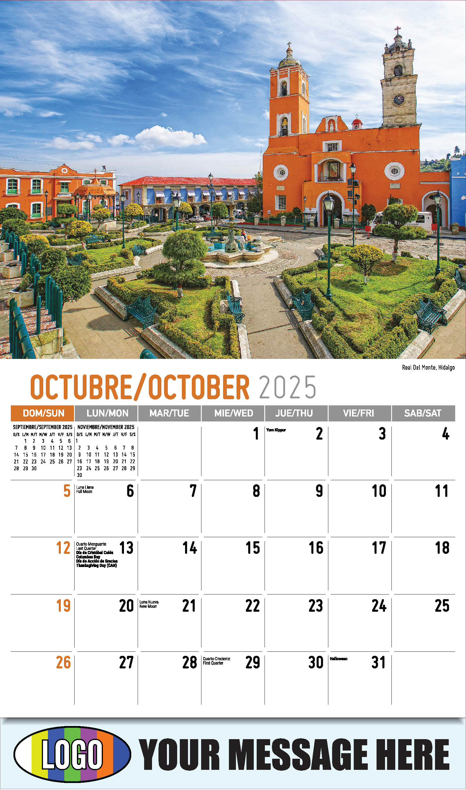 Scenes of Mexico 2025 Bilingual Business Promo Calendar - October
