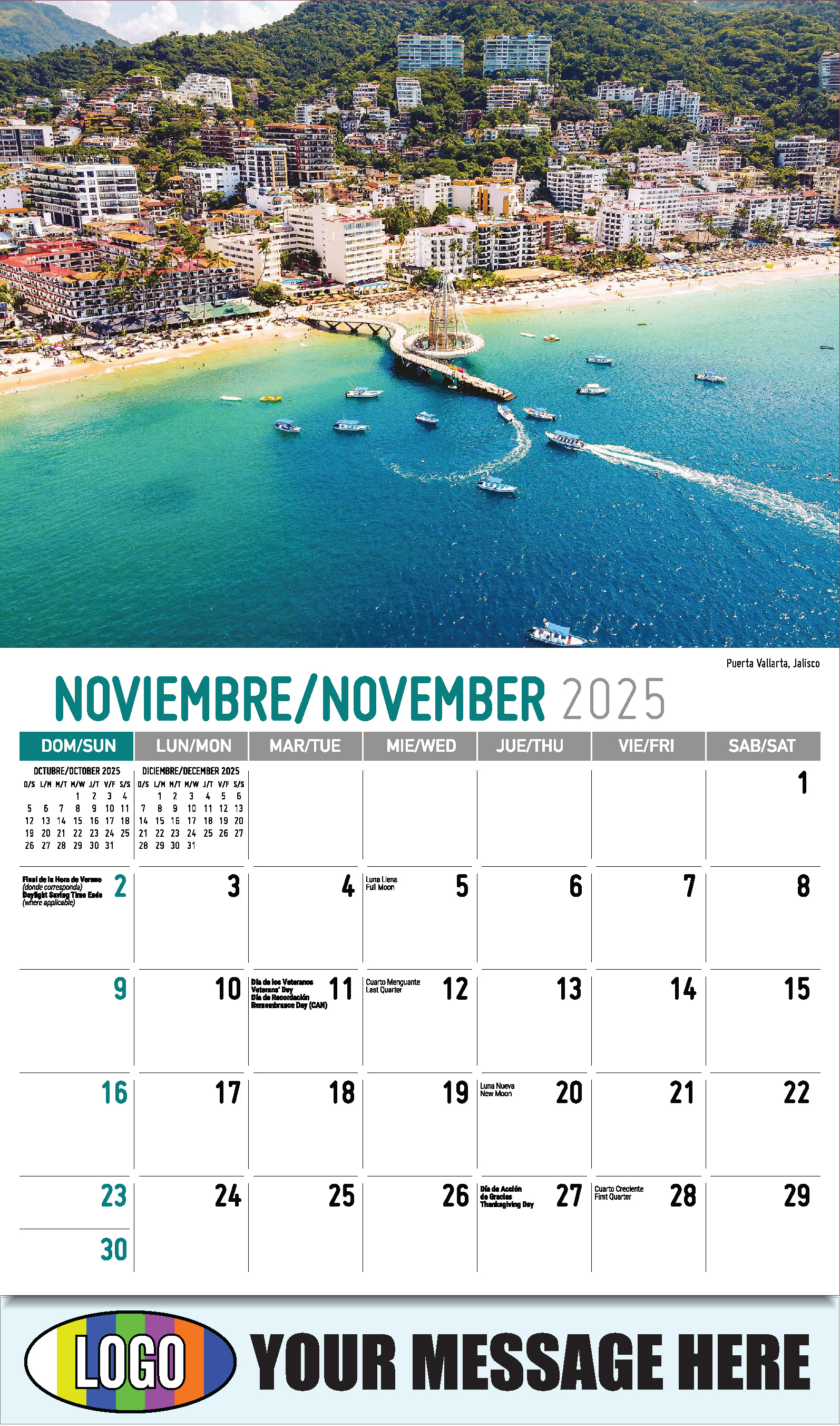 Scenes of Mexico 2025 Bilingual Business Promo Calendar - November
