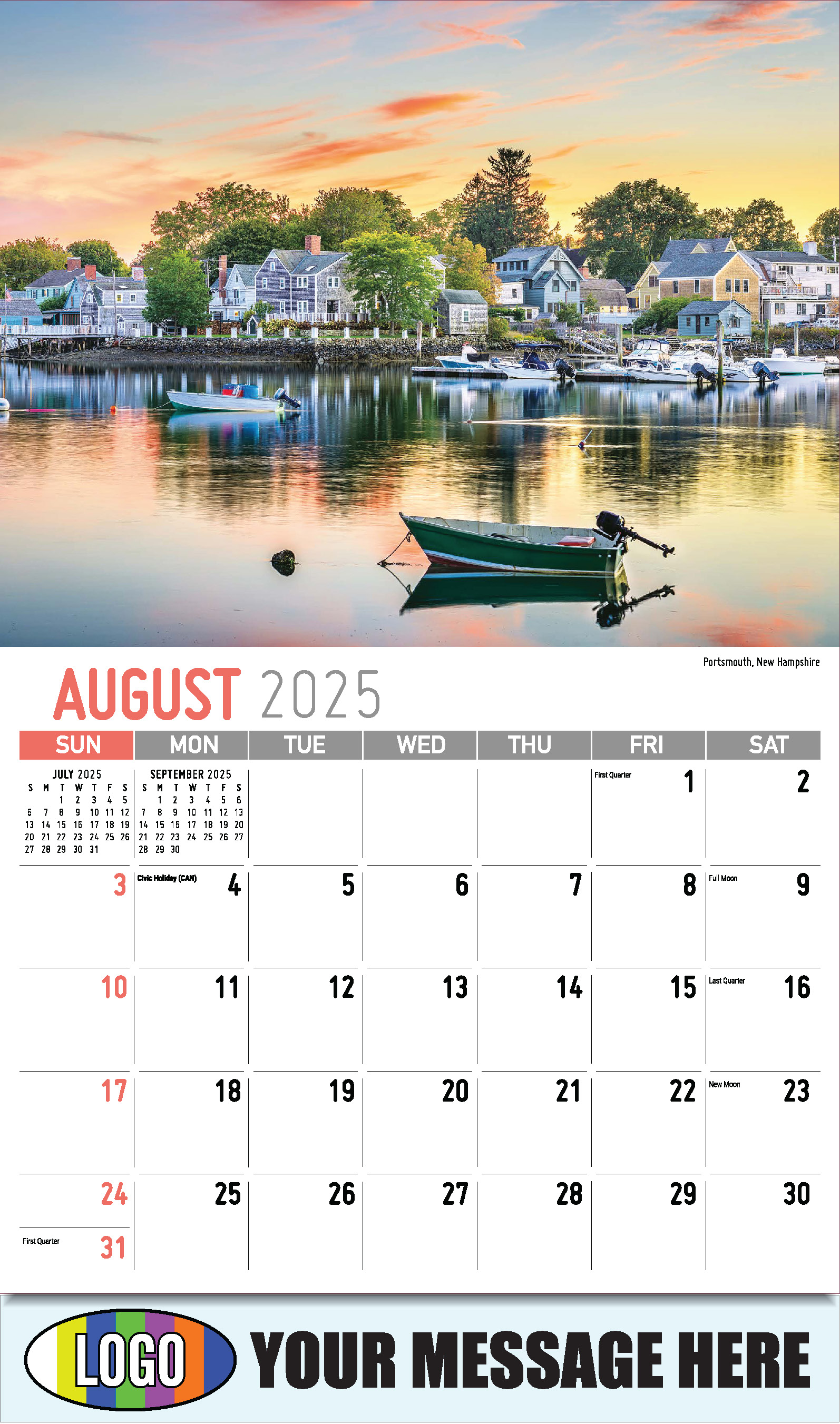 Scenes of New England 2025 Business Advertising Wall Calendar - August
