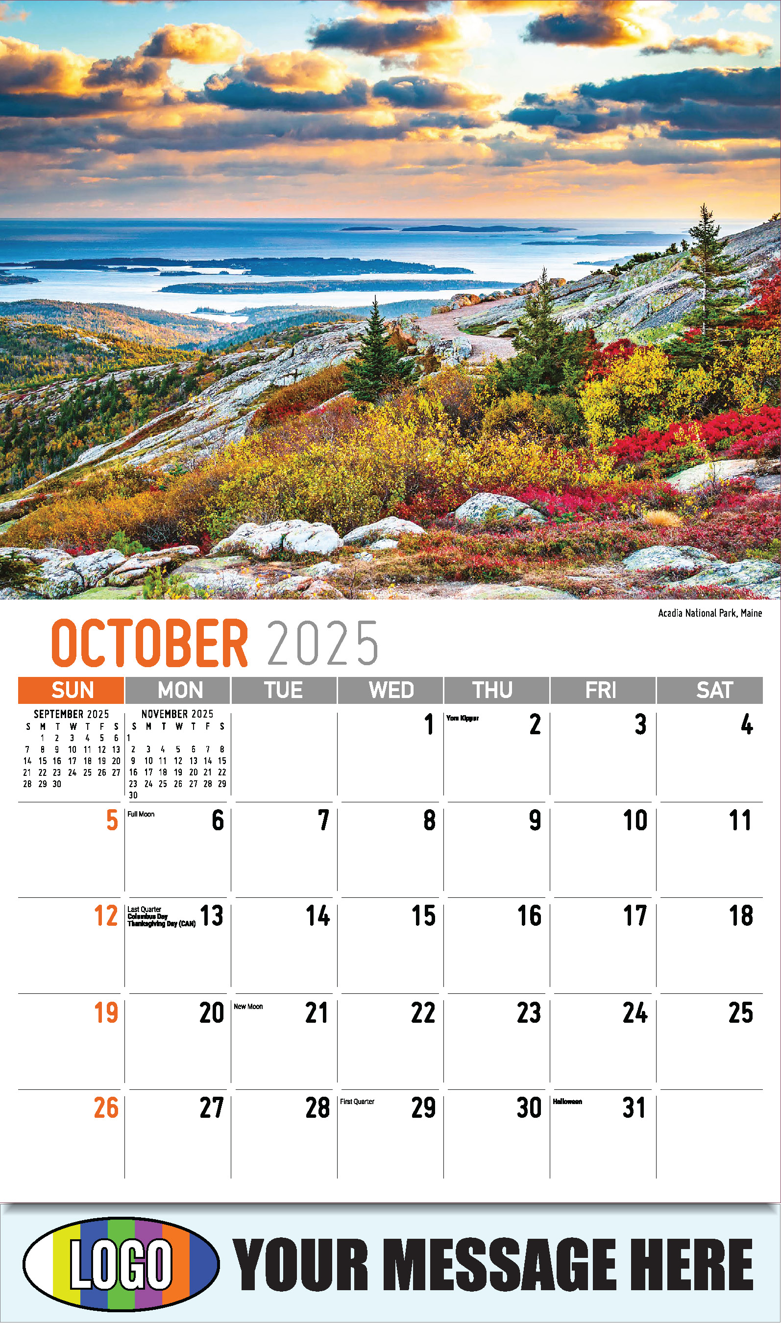 Scenes of New England 2025 Business Advertising Wall Calendar - October
