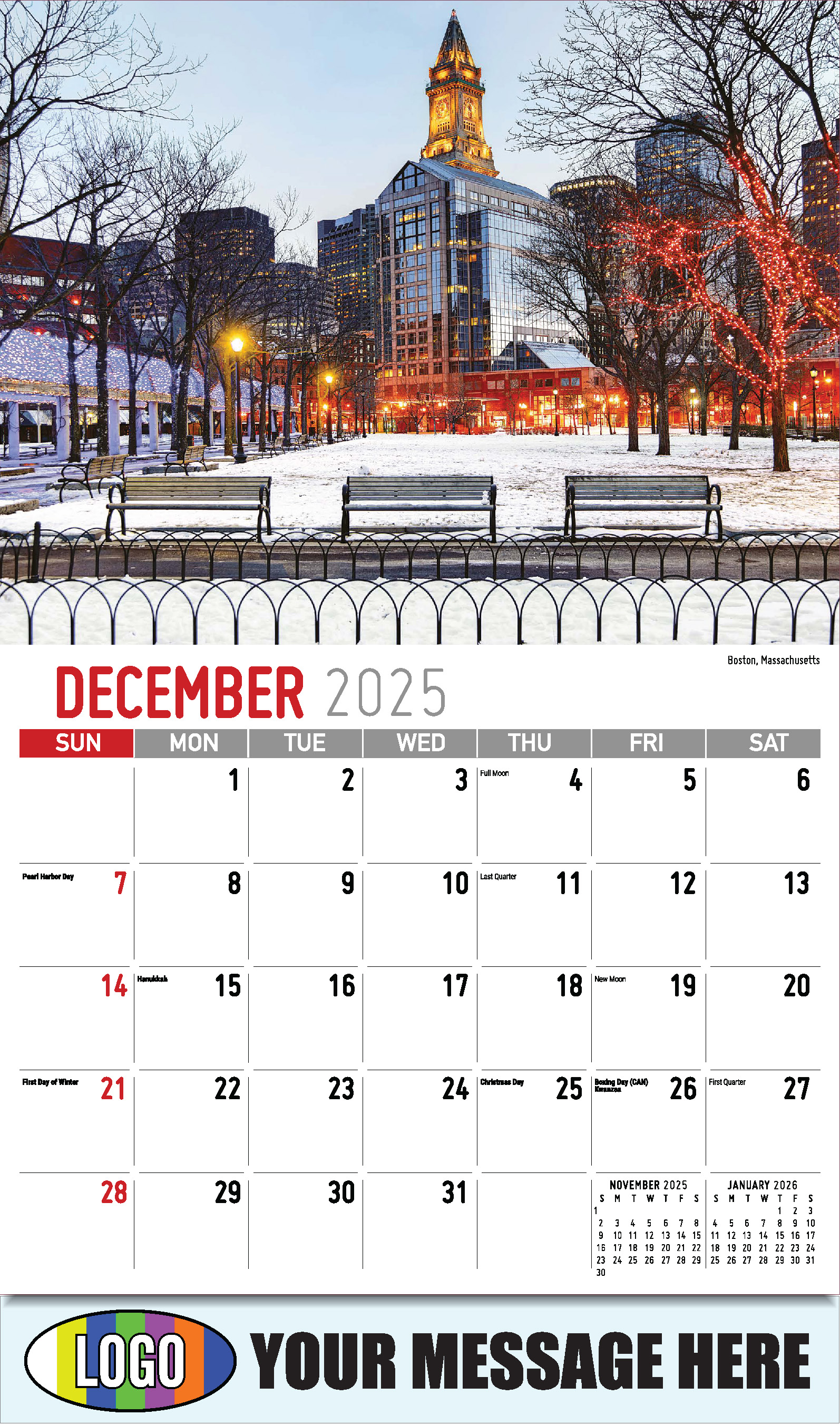 Scenes of New England 2025 Business Advertising Wall Calendar - December