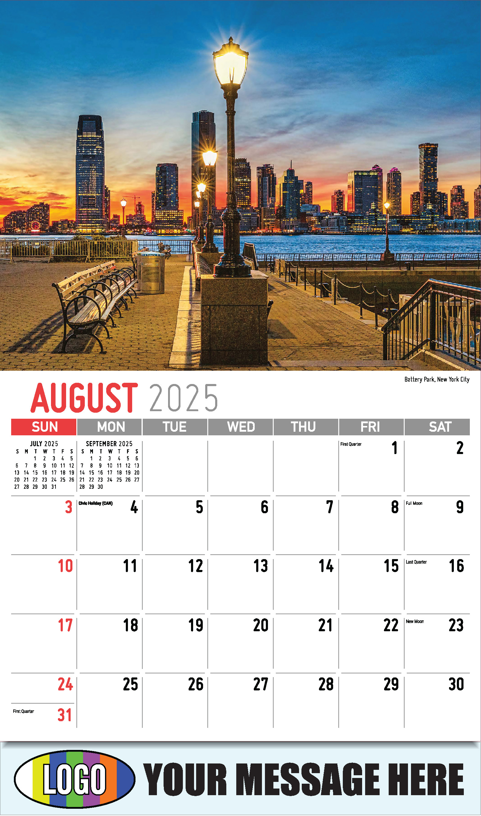 Scenes of New York 2025 Business Promotional Wall Calendar - August