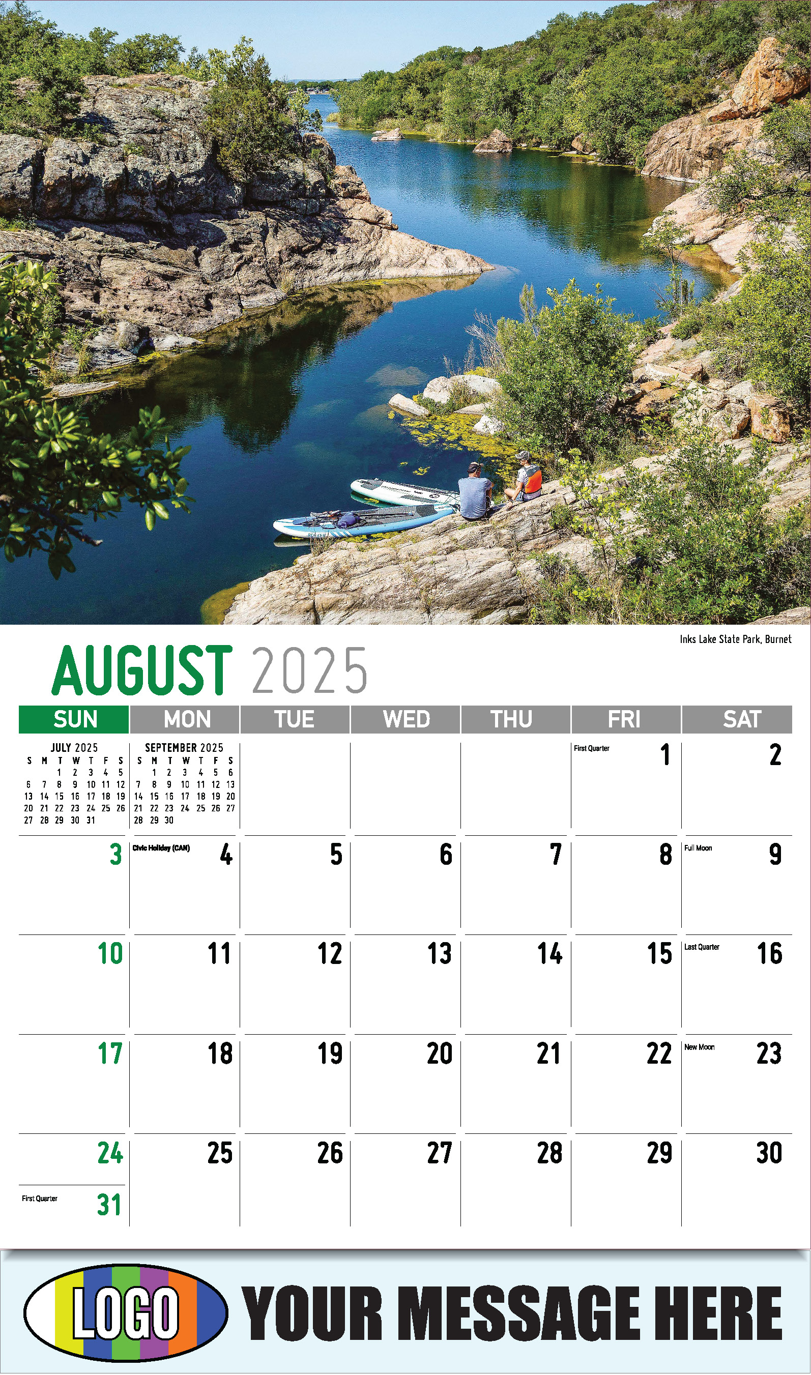 Scenes of Texas 2025 Business Advertising Calendar - August