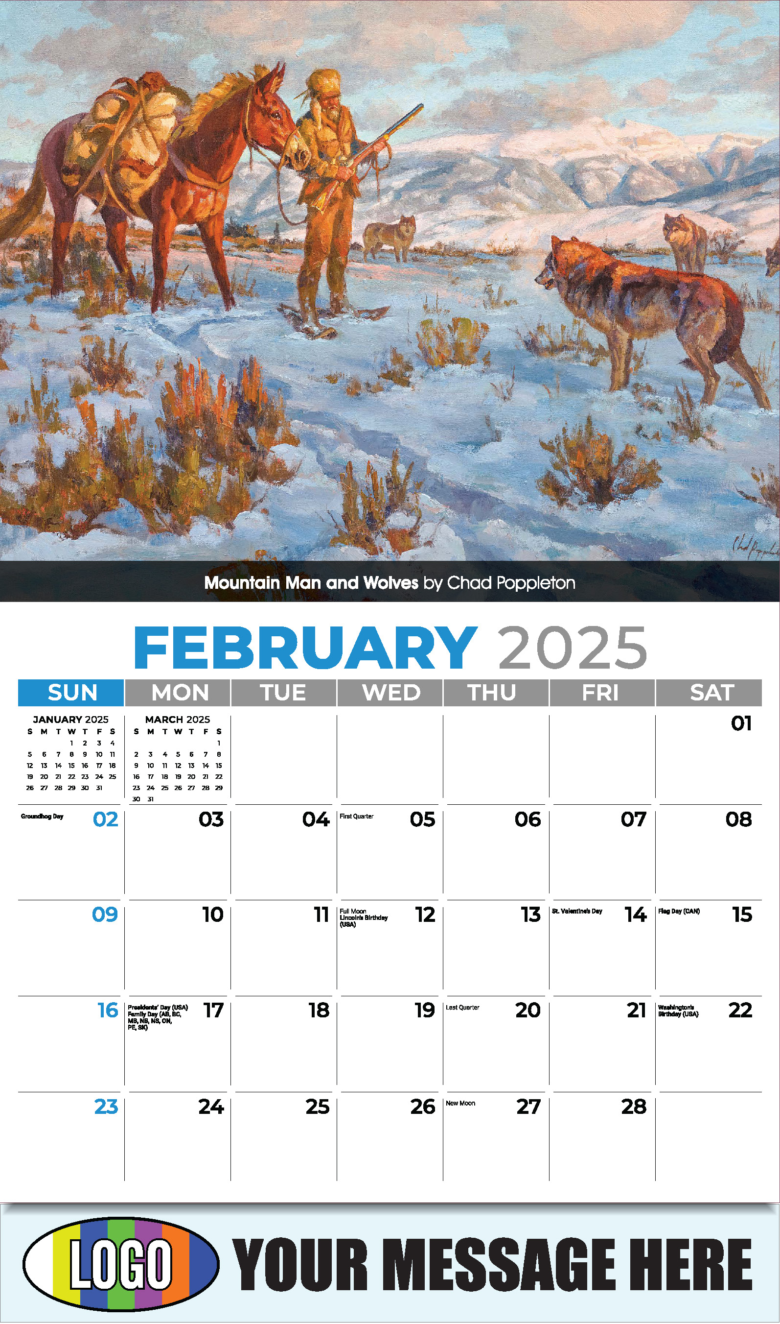 Spirit of the Old West 2025 Old West Art Business Promo Wall Calendar - February