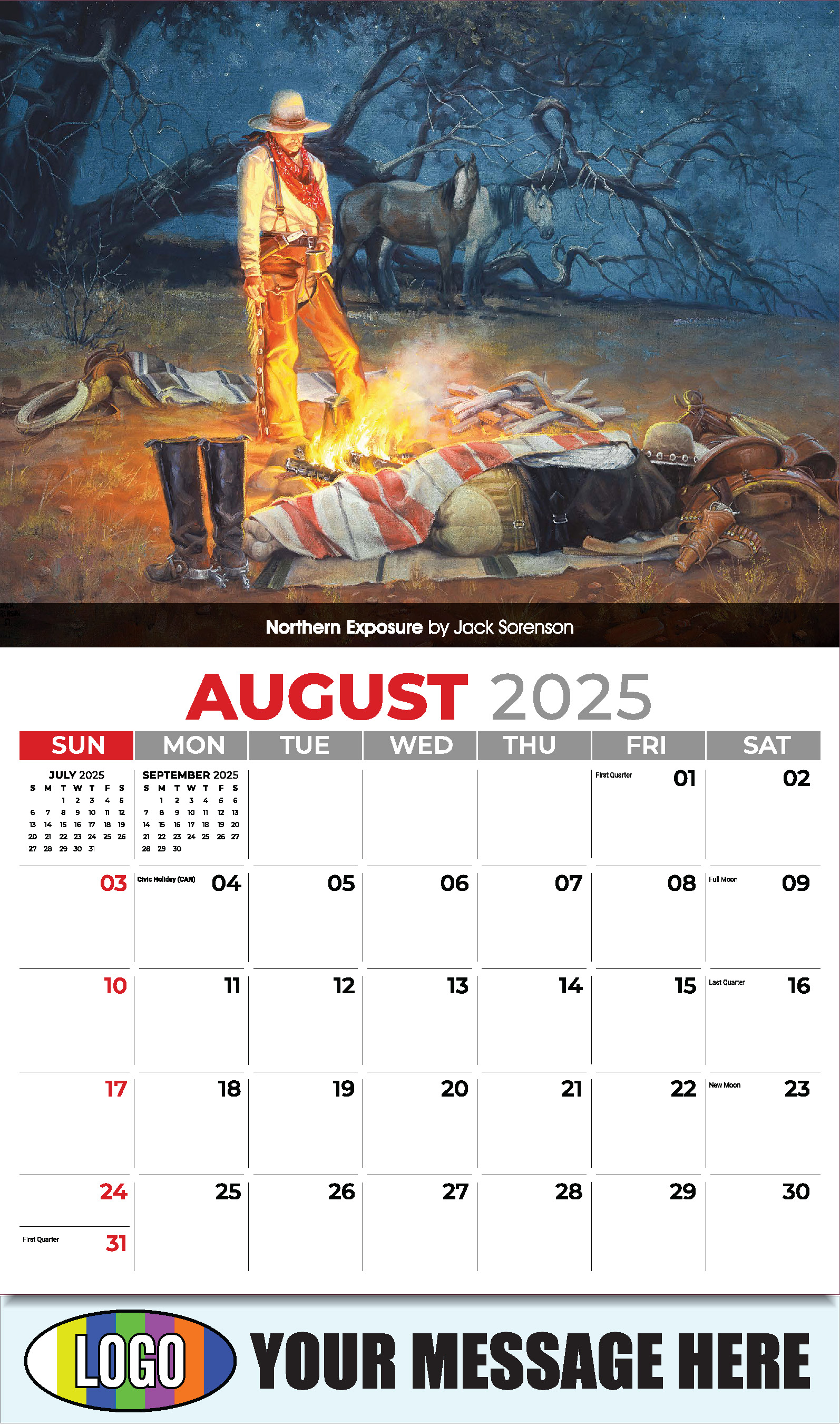 Spirit of the Old West 2025 Old West Art Business Promo Wall Calendar - August