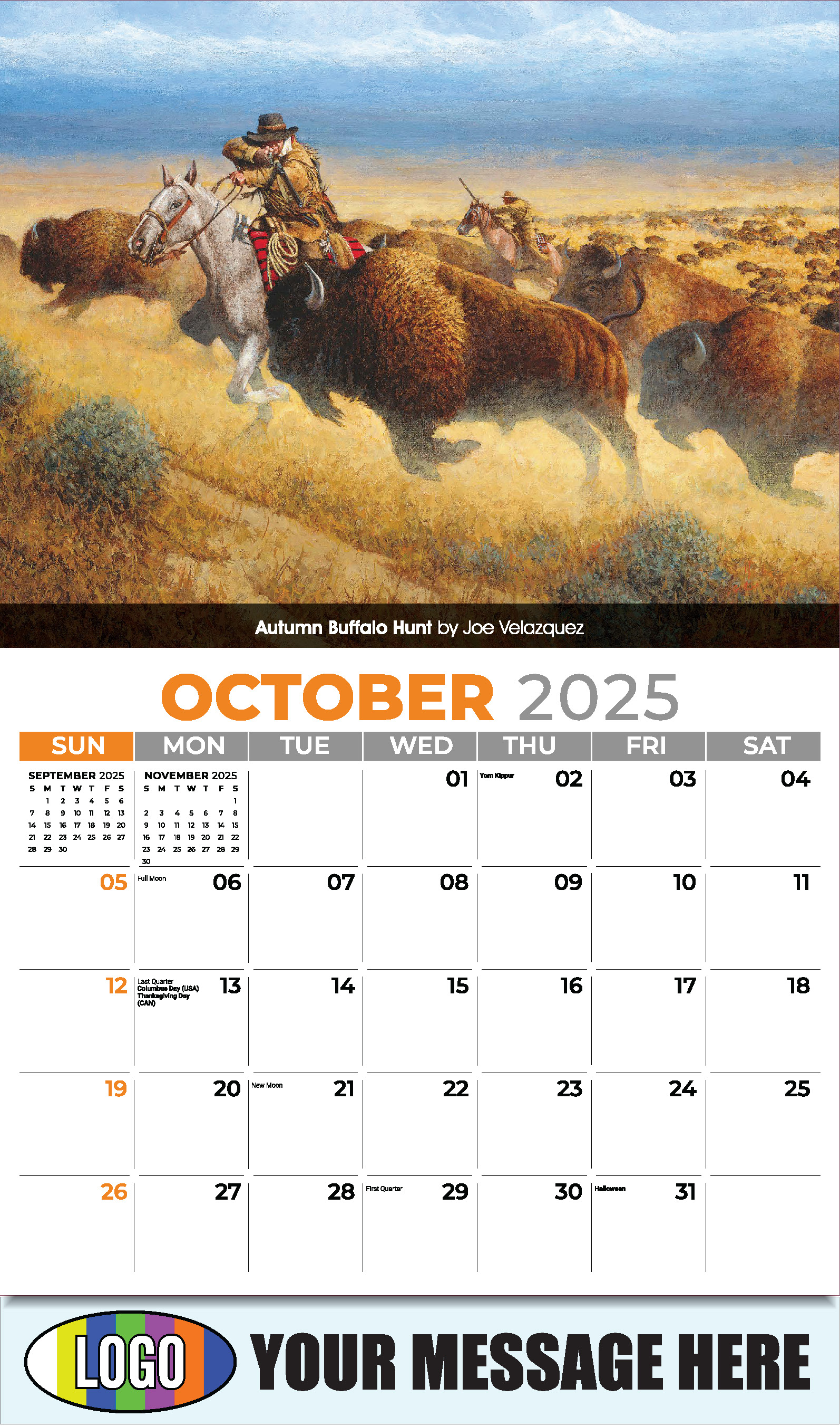 Spirit of the Old West 2025 Old West Art Business Promo Wall Calendar - October
