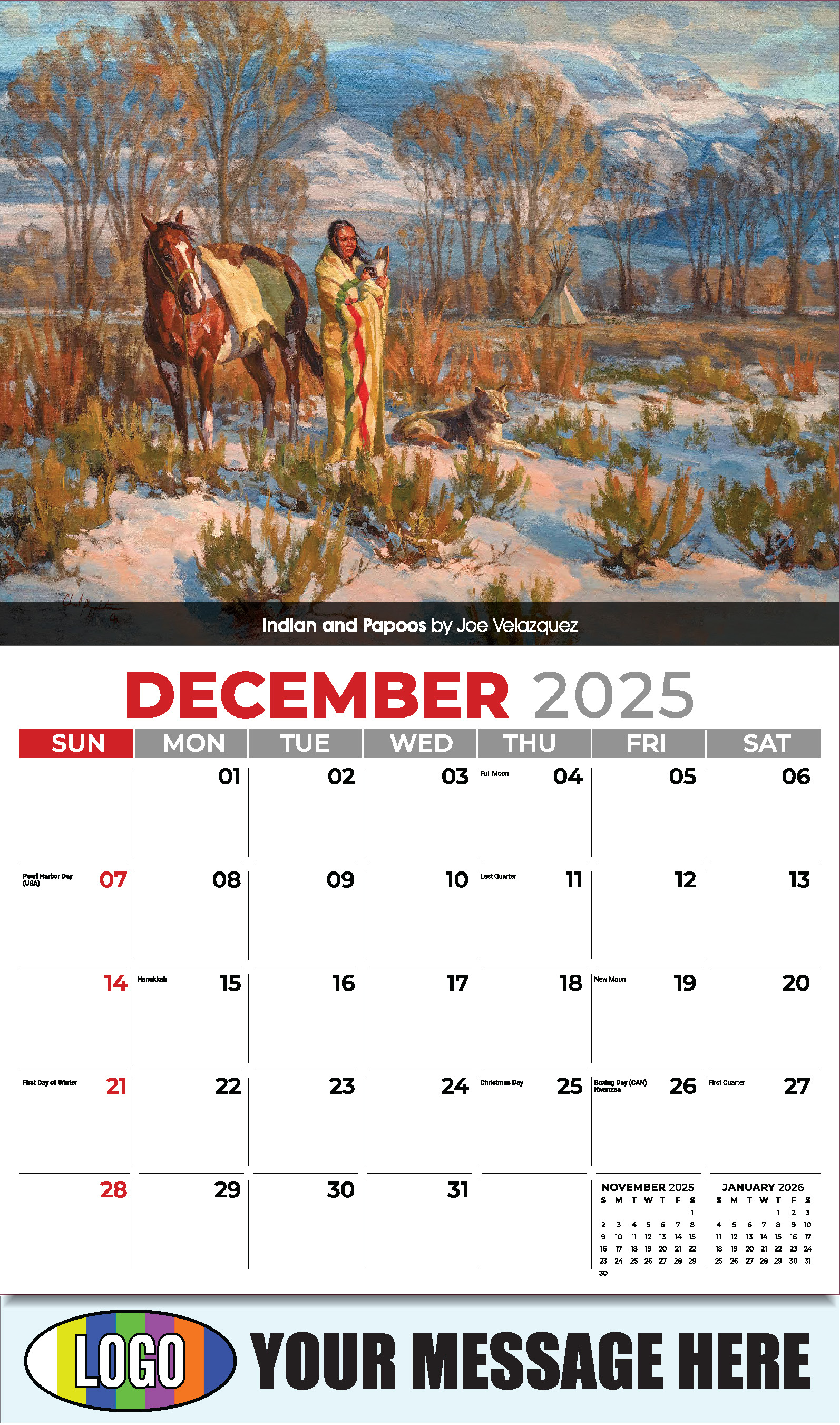 Spirit of the Old West 2025 Old West Art Business Promo Wall Calendar - December