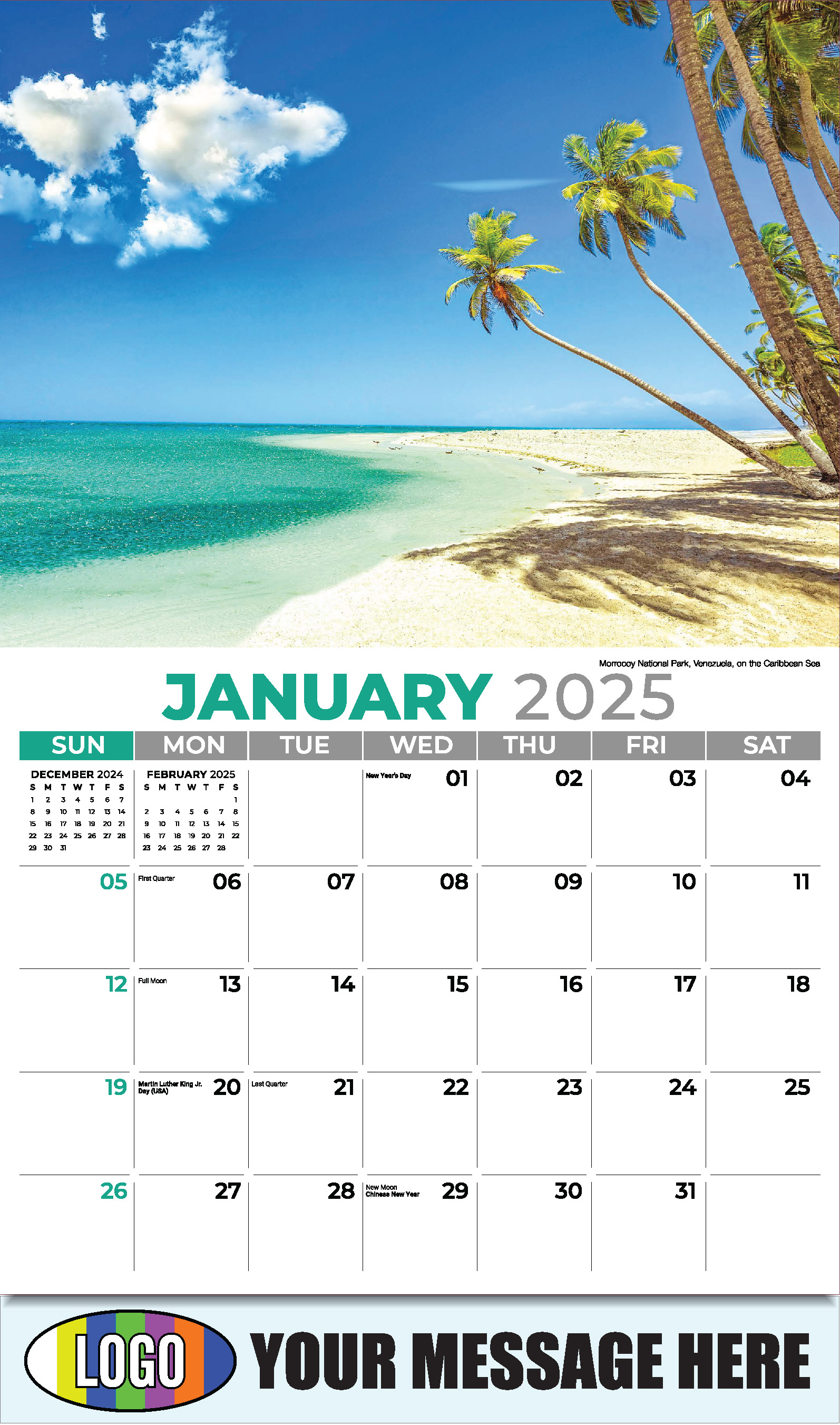 Sun, Sand and Surf 2025 Business Advertsing Wall Calendar - January