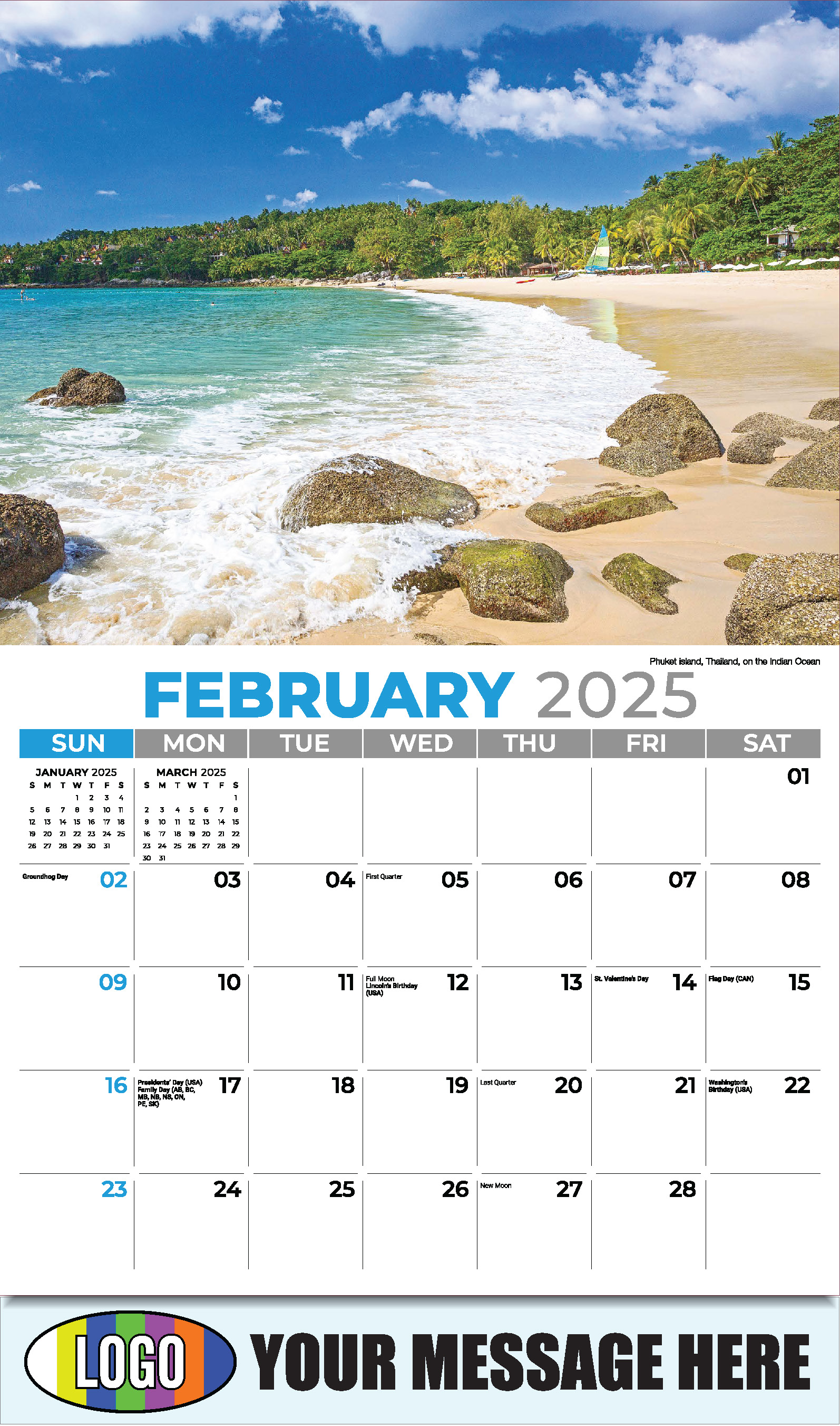 Sun, Sand and Surf 2025 Business Advertsing Wall Calendar - February