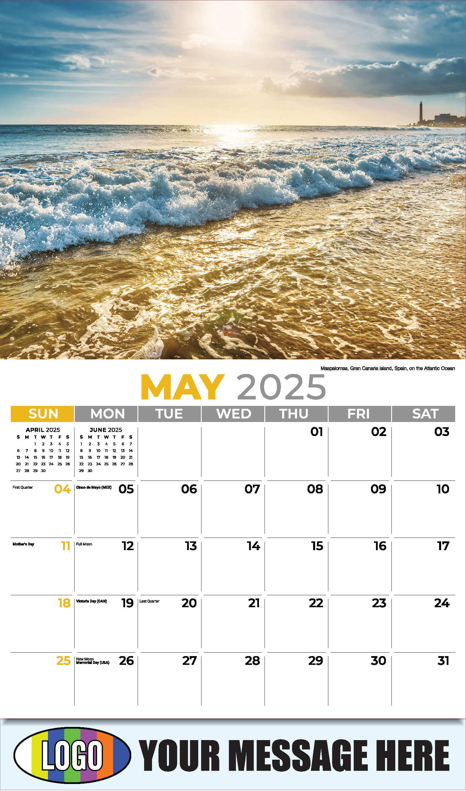 Sun, Sand and Surf 2025 Business Advertsing Wall Calendar - May