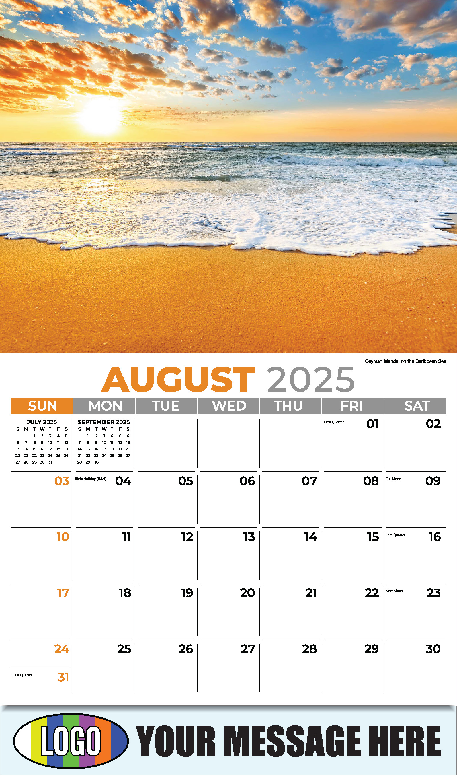 Sun, Sand and Surf 2025 Business Advertsing Wall Calendar - August