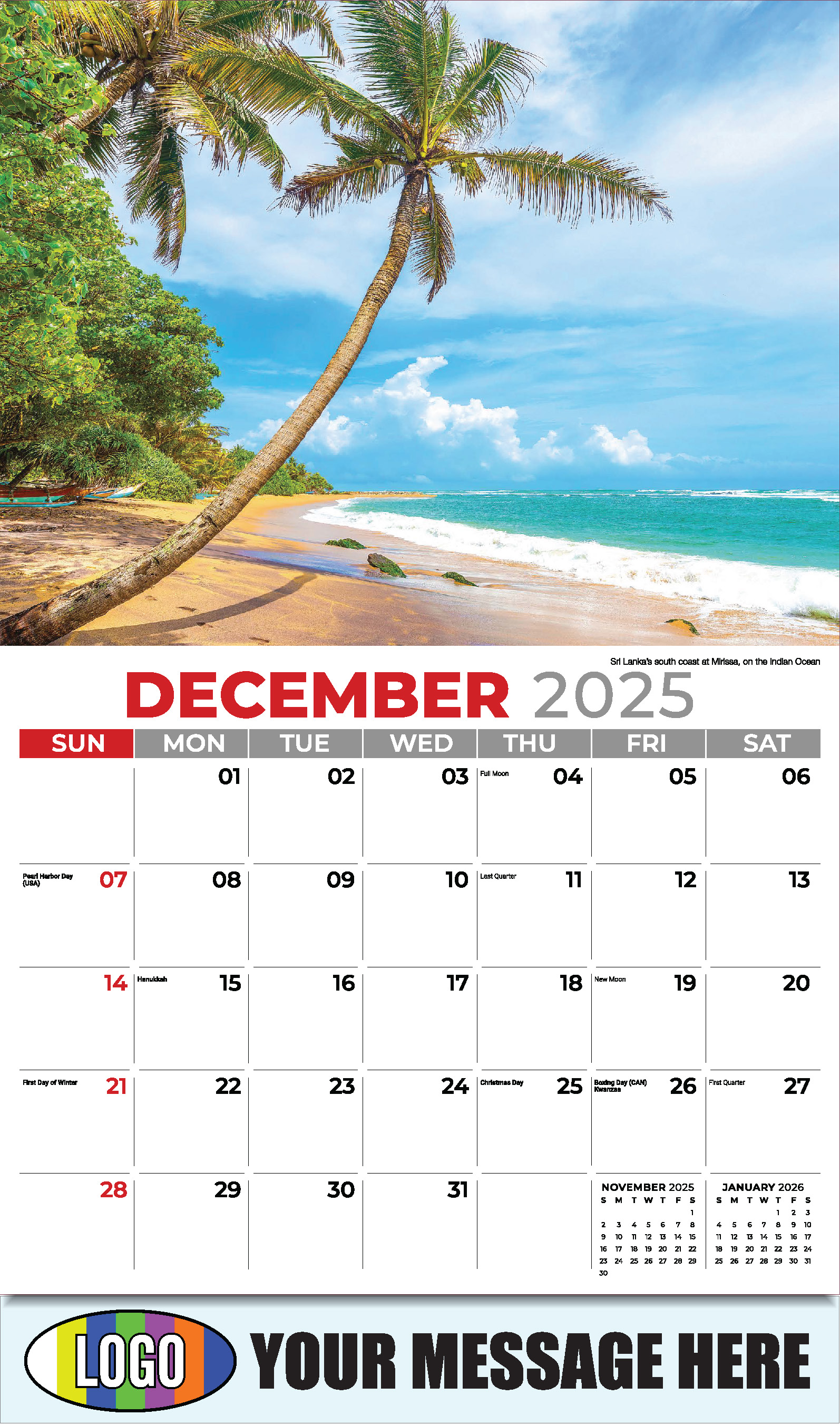 Sun, Sand and Surf 2025 Business Advertsing Wall Calendar - December