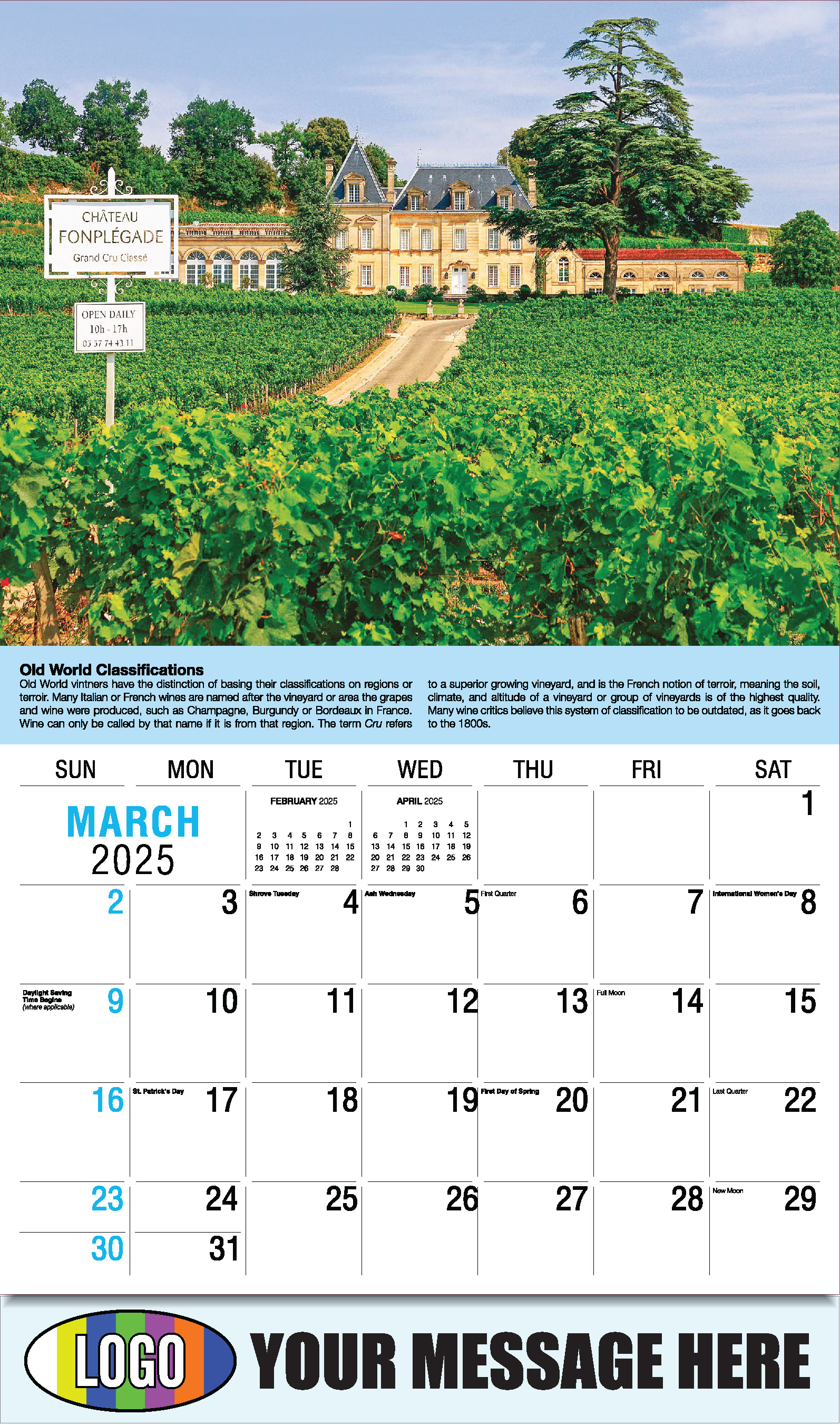 Vintages - Wine Tips 2025 Business Promo Calendar - March