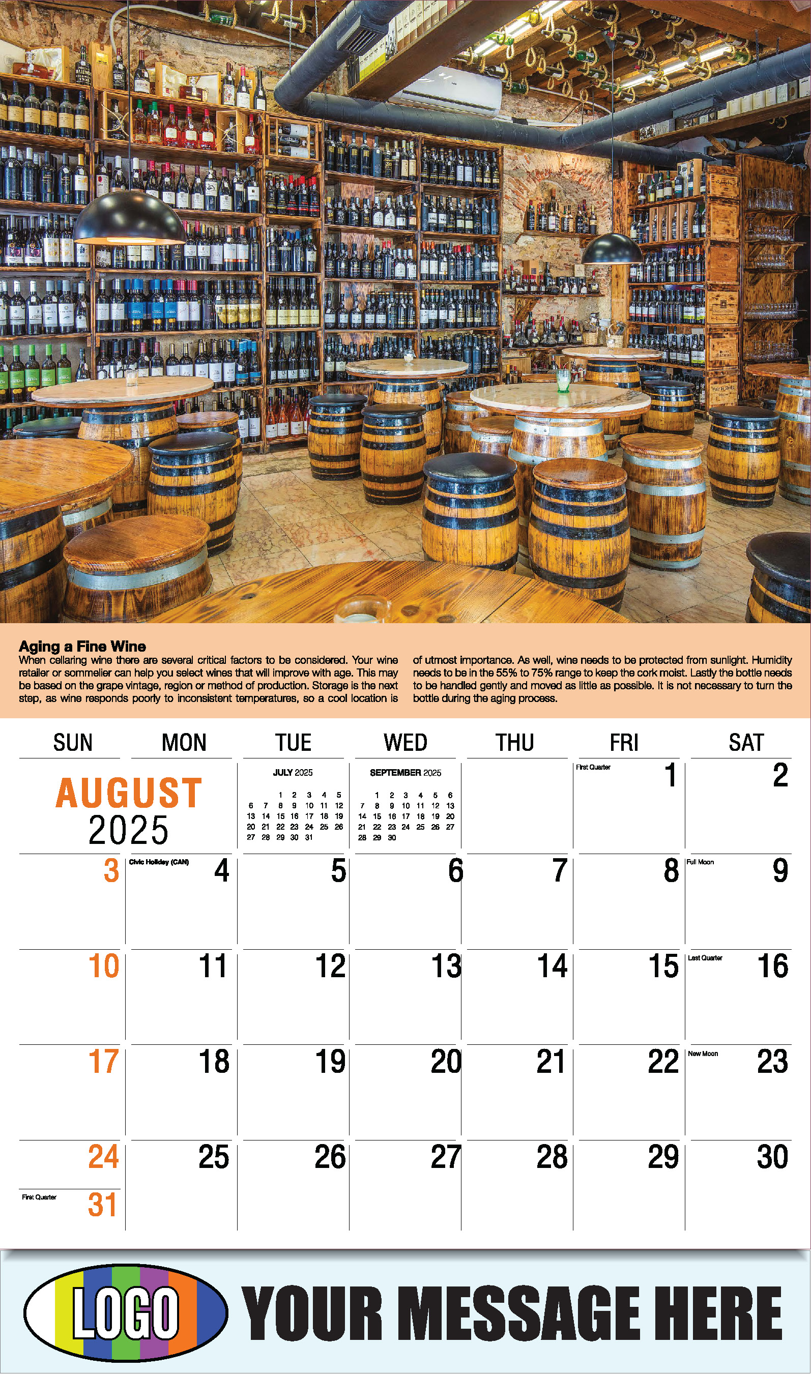 Vintages - Wine Tips 2025 Business Promo Calendar - August