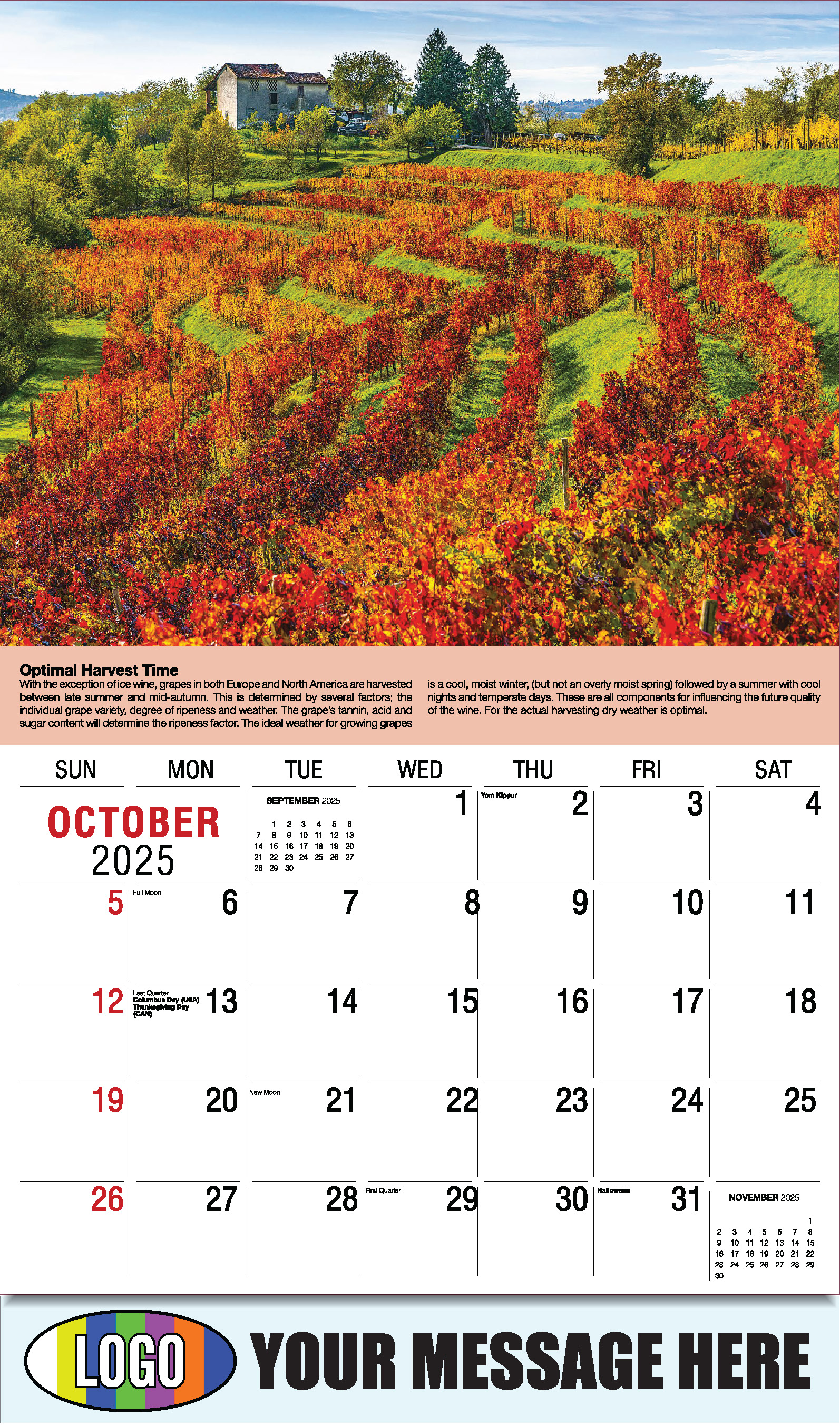 Vintages - Wine Tips 2025 Business Promo Calendar - October