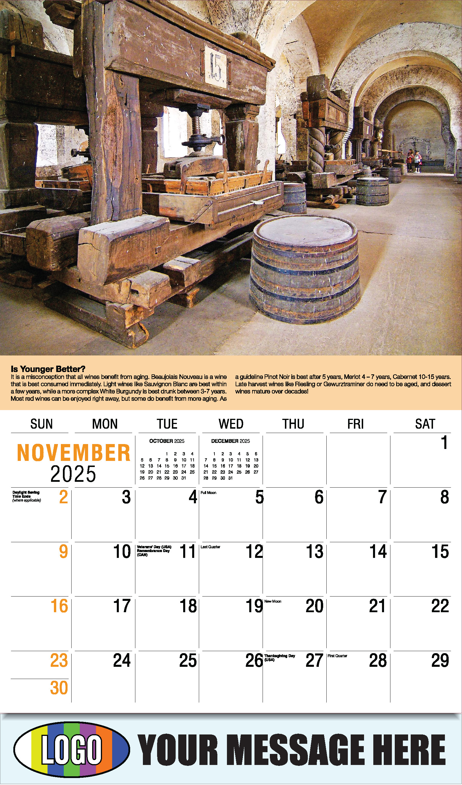 Vintages - Wine Tips 2025 Business Promo Calendar - November