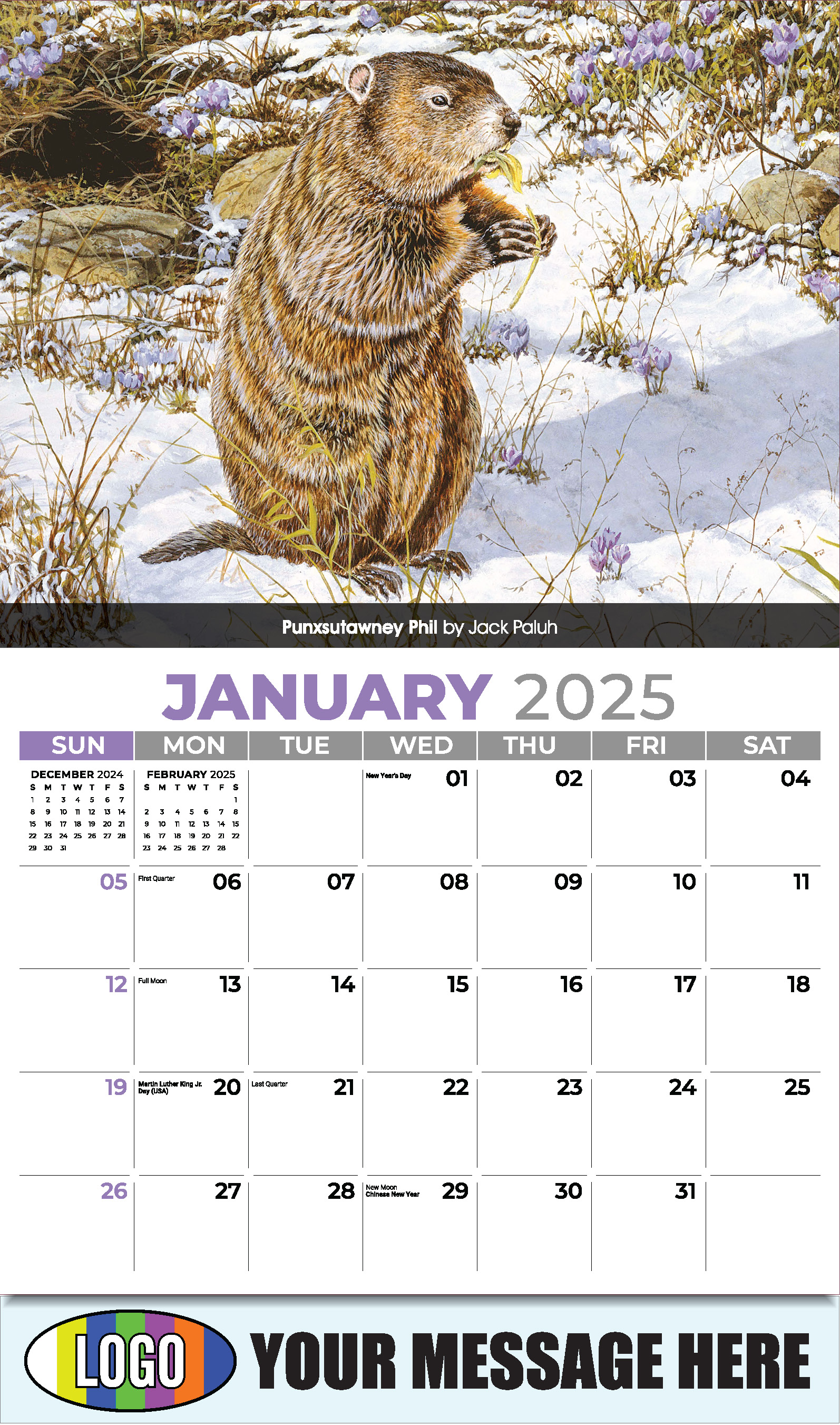 Wildlife Art Portraits 2025 Business Promotion Wall Calendar - January