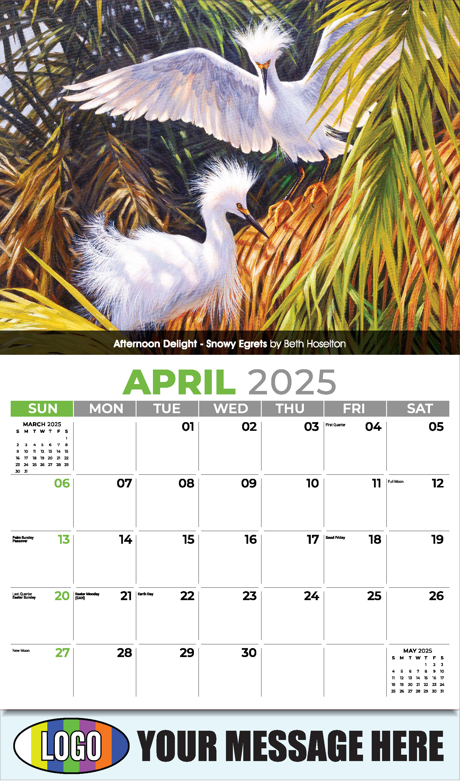 Wildlife Art Portraits 2025 Business Promotion Wall Calendar - April