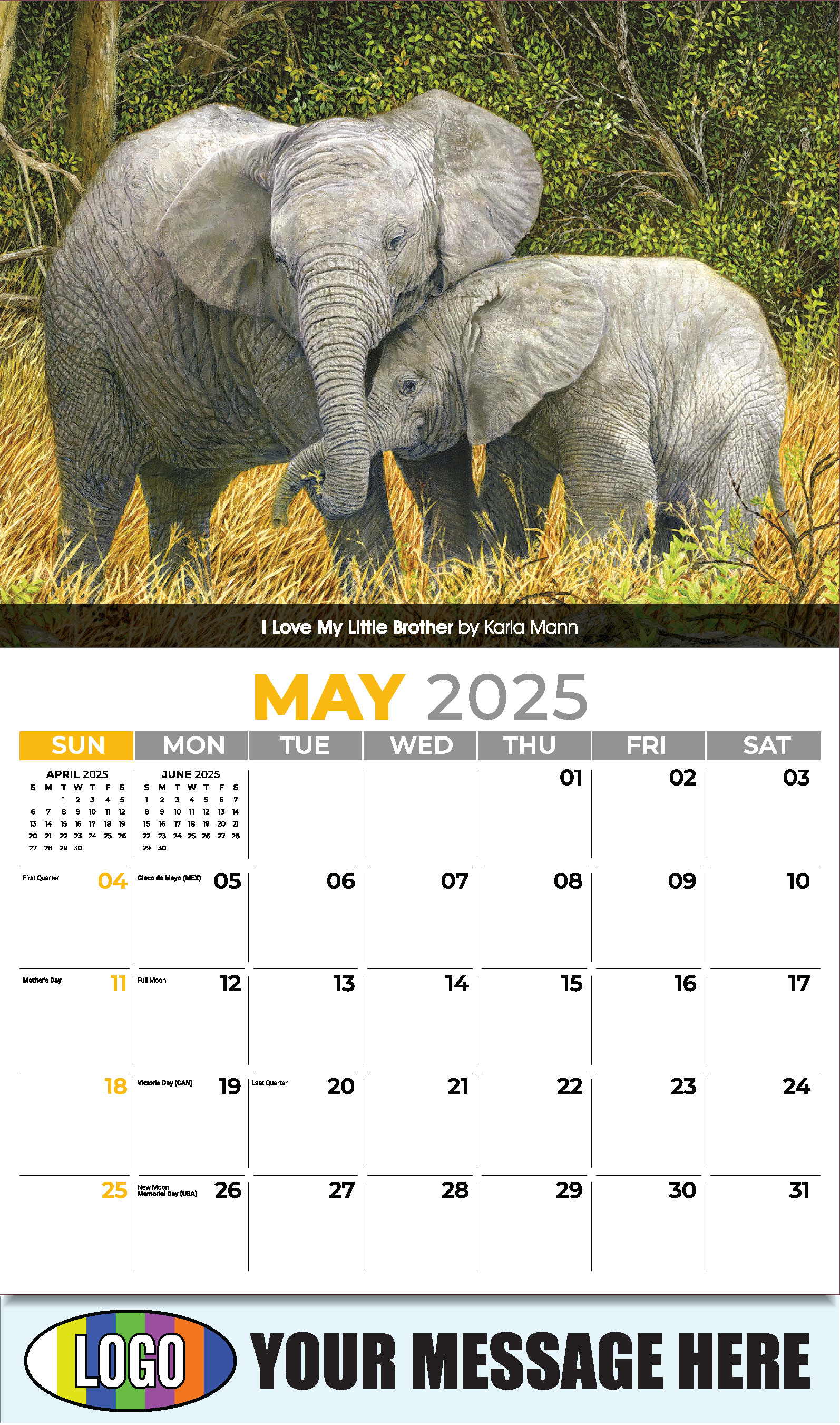 Wildlife Art Portraits 2025 Business Promotion Wall Calendar - May