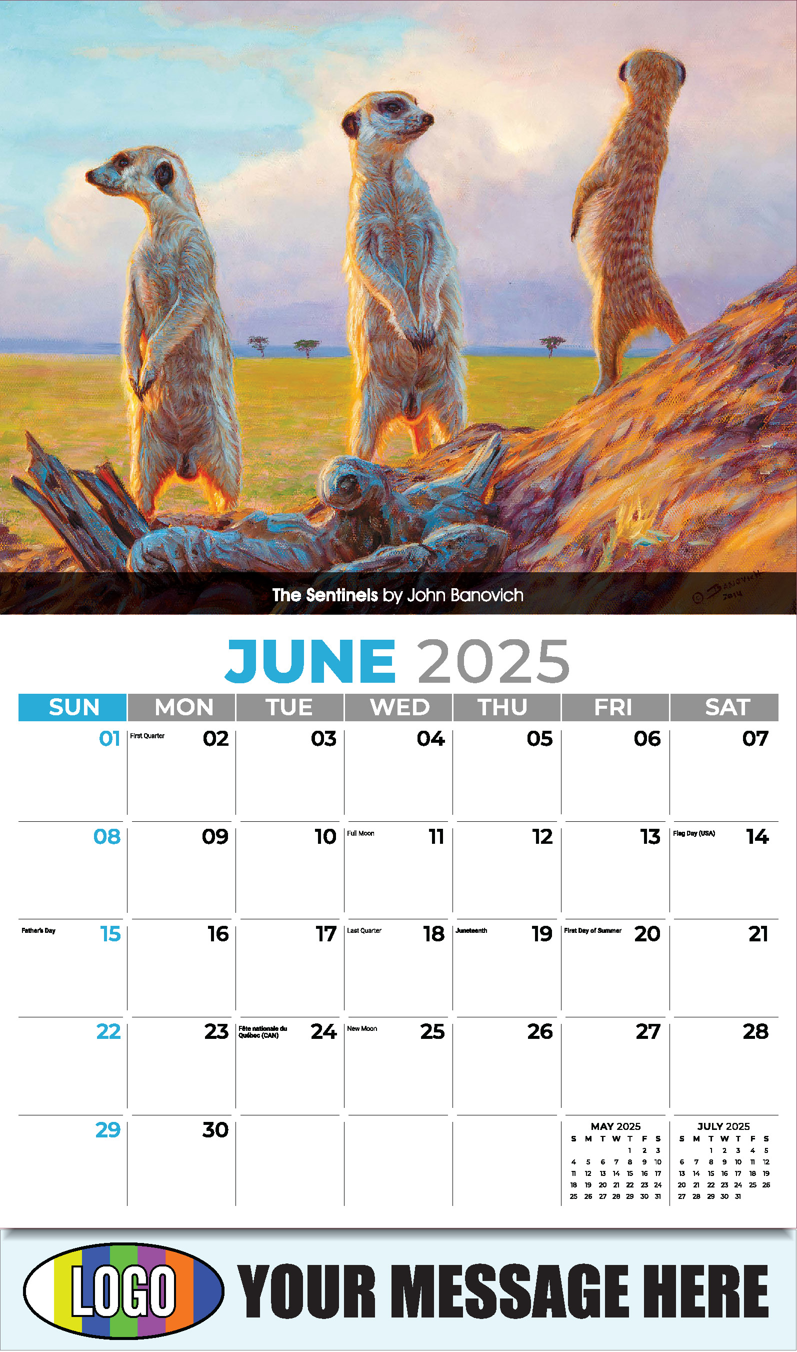 Wildlife Art Portraits 2025 Business Promotion Wall Calendar - June