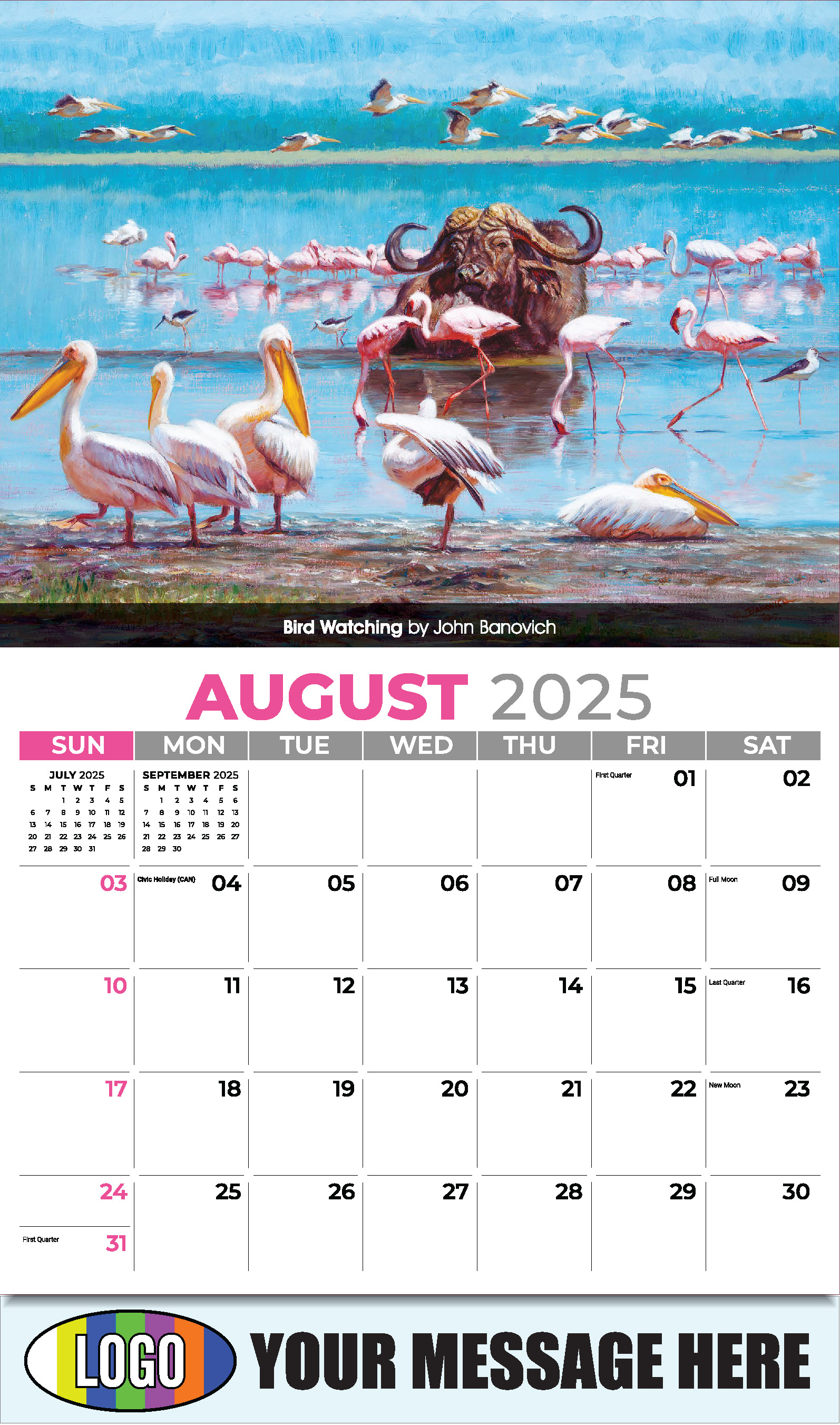 Wildlife Art Portraits 2025 Business Promotion Wall Calendar - August
