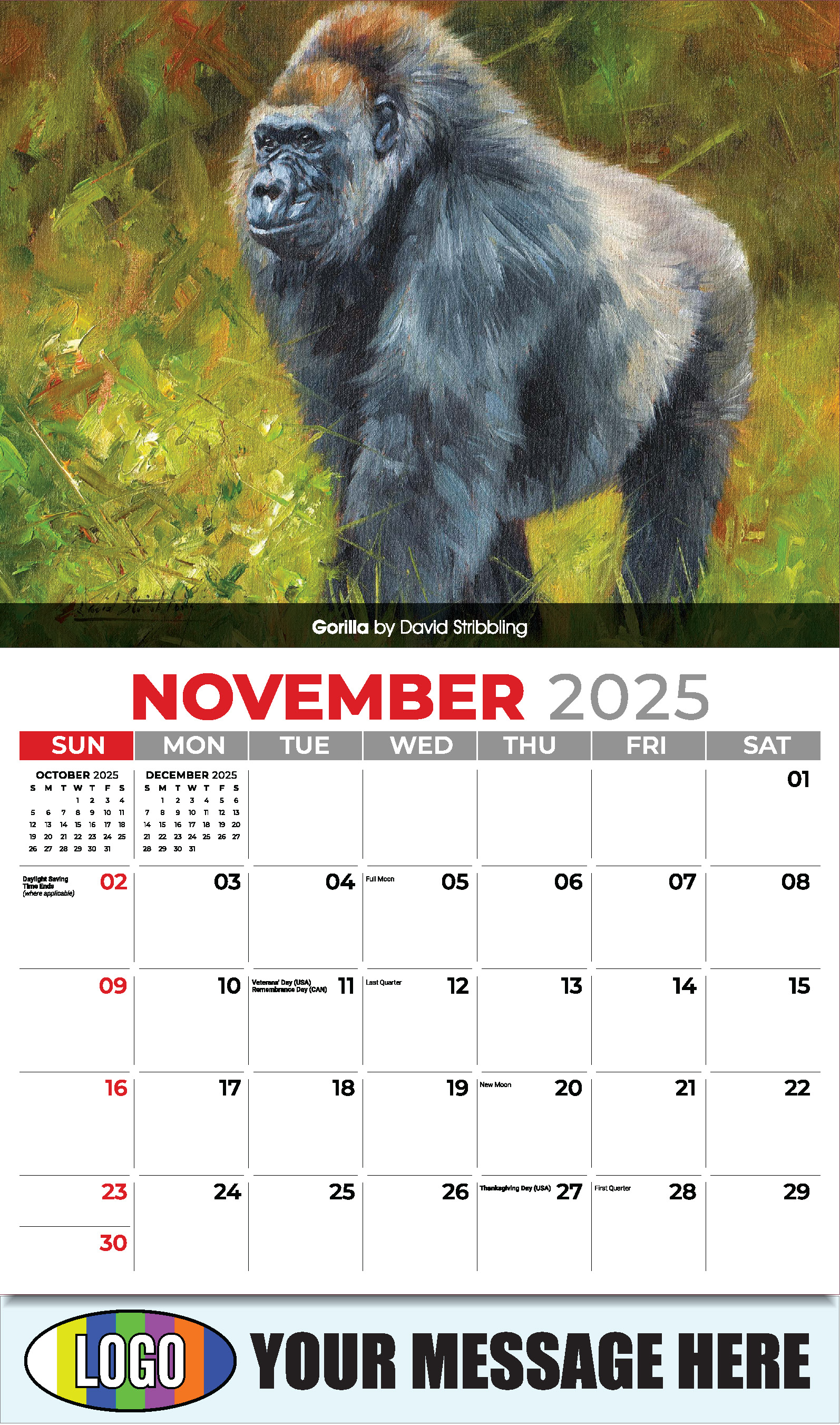 Wildlife Art Portraits 2025 Business Promotion Wall Calendar - November