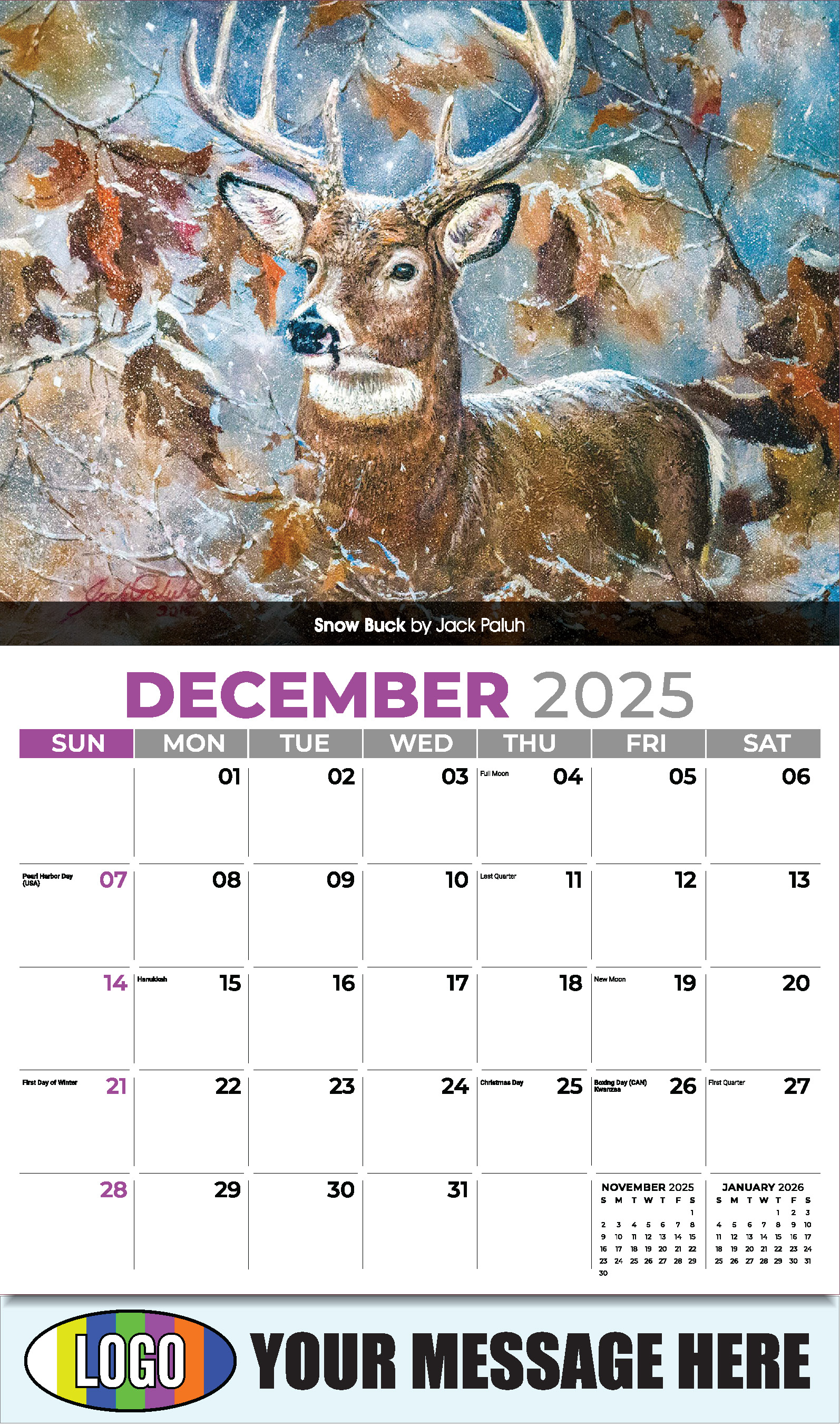 Wildlife Art Portraits 2025 Business Promotion Wall Calendar - December
