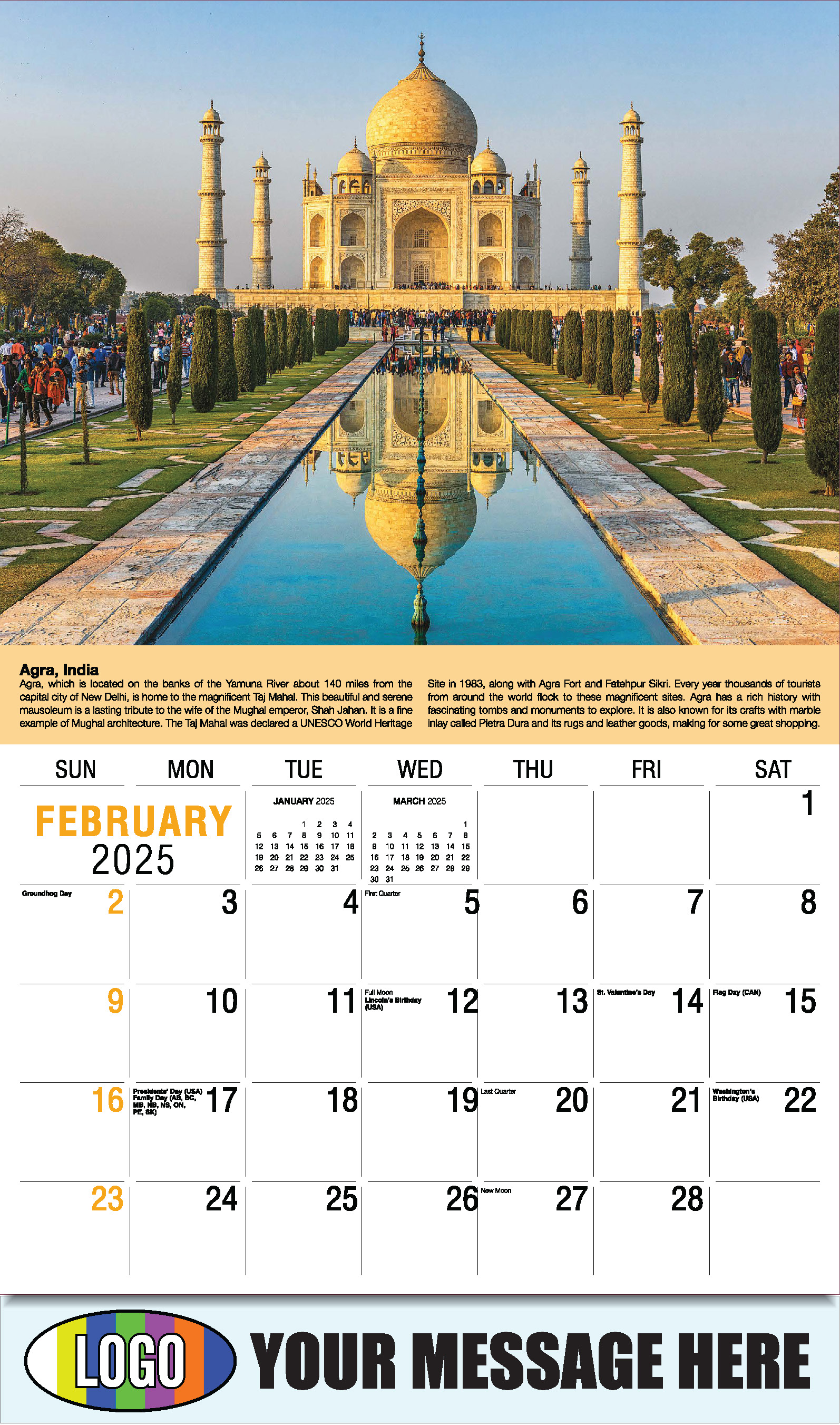 World Travel 2025 Business Advertising Wall Calendar - February